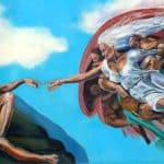God with Eve acrylic painting by Zoe Zuniga