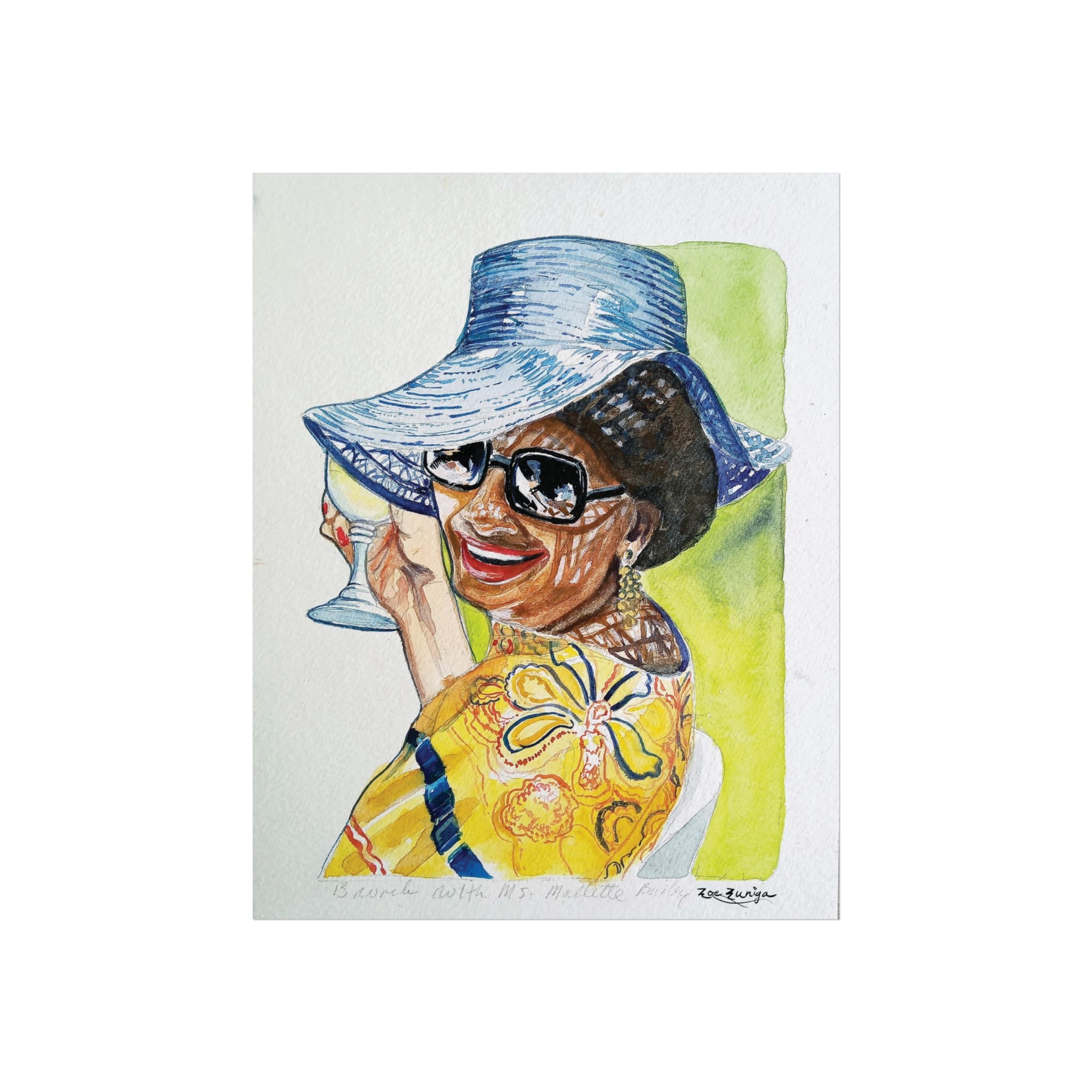 Wall Art Decor - Brunch Lady in Blue Hat and Yellow Kaftan Watercolor - Image 4