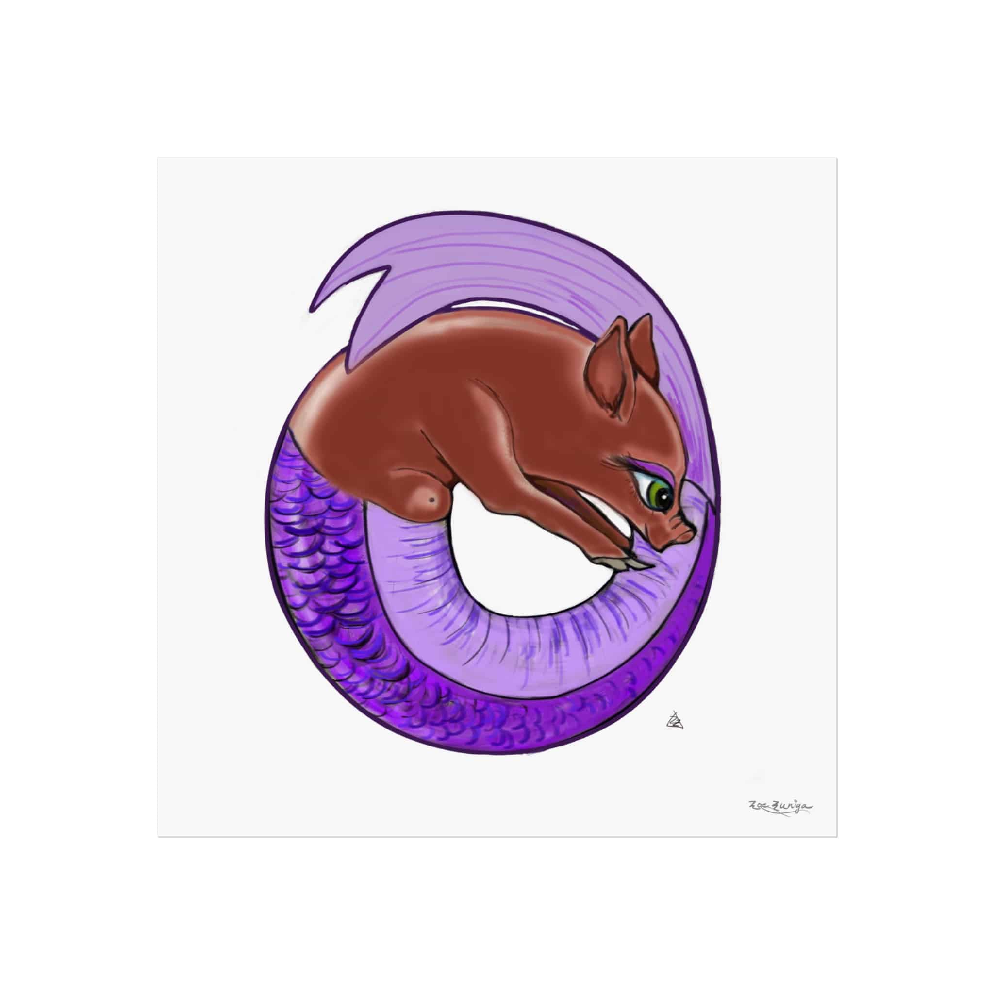 Chlidren's Wall Art - African American Merpiglet Catching Her Tail Purple Scales - Image 4