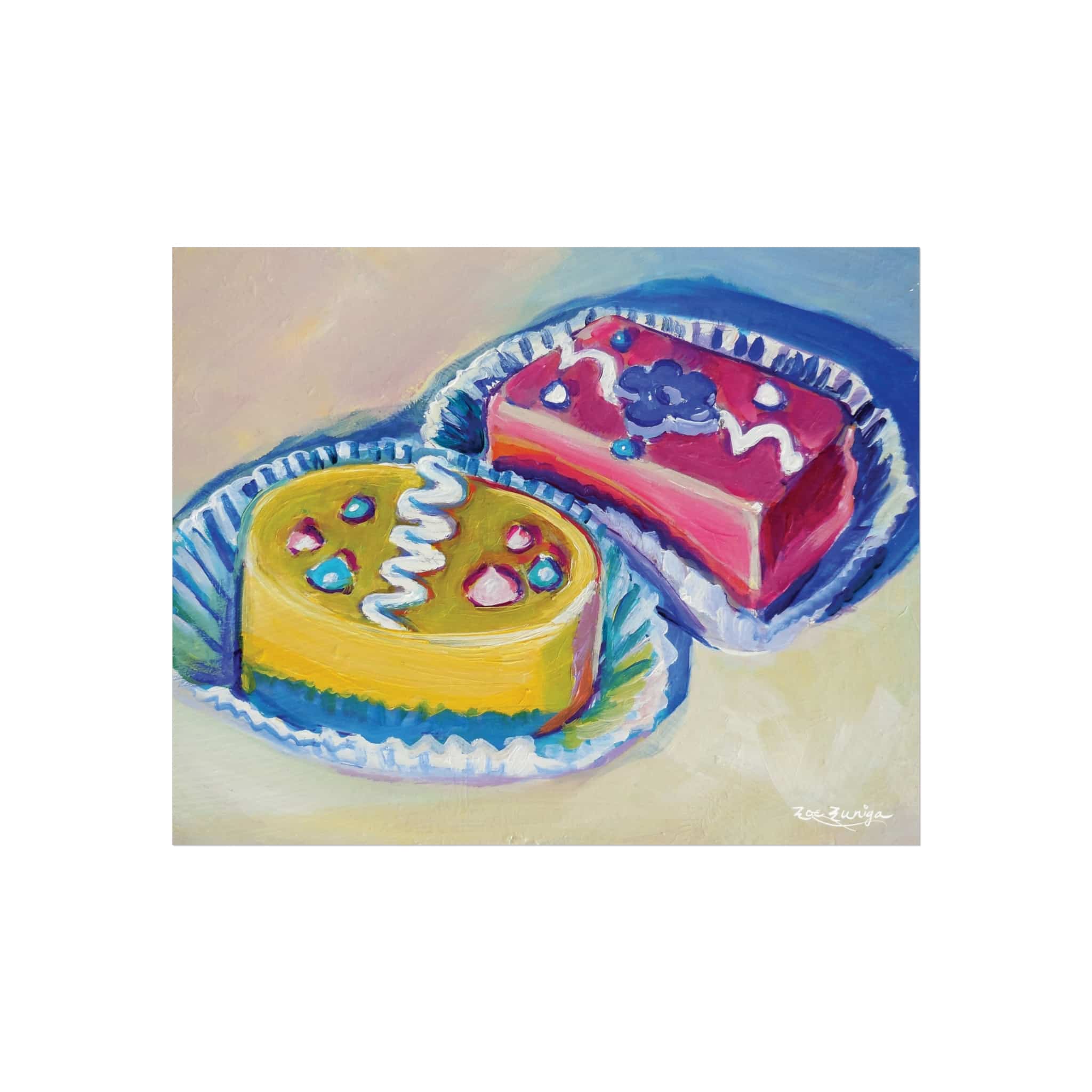Pastel Art Print Acrylic Painting of Petite Four Cakes