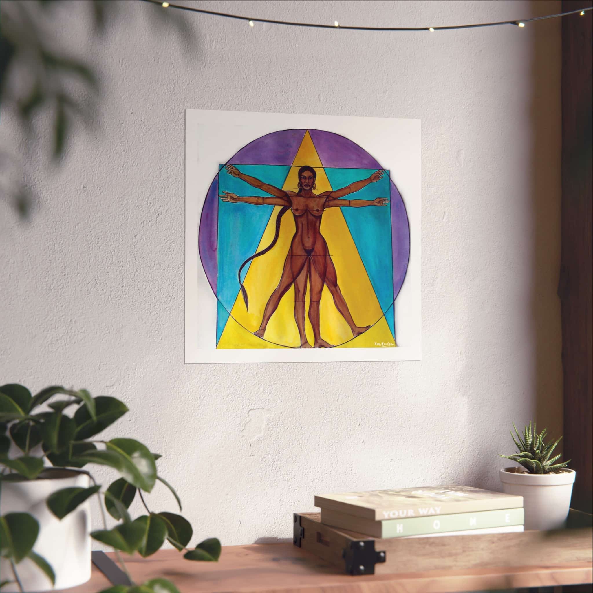 Art Poster: Vitruvian Woman Watercolor Reinterpretation Leonardo's Vitruvian Man - Image 3