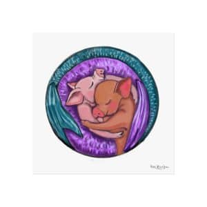 Whimsical Animal Art Print, Mer-Piglets Embracing Vibrant Nursery Poster