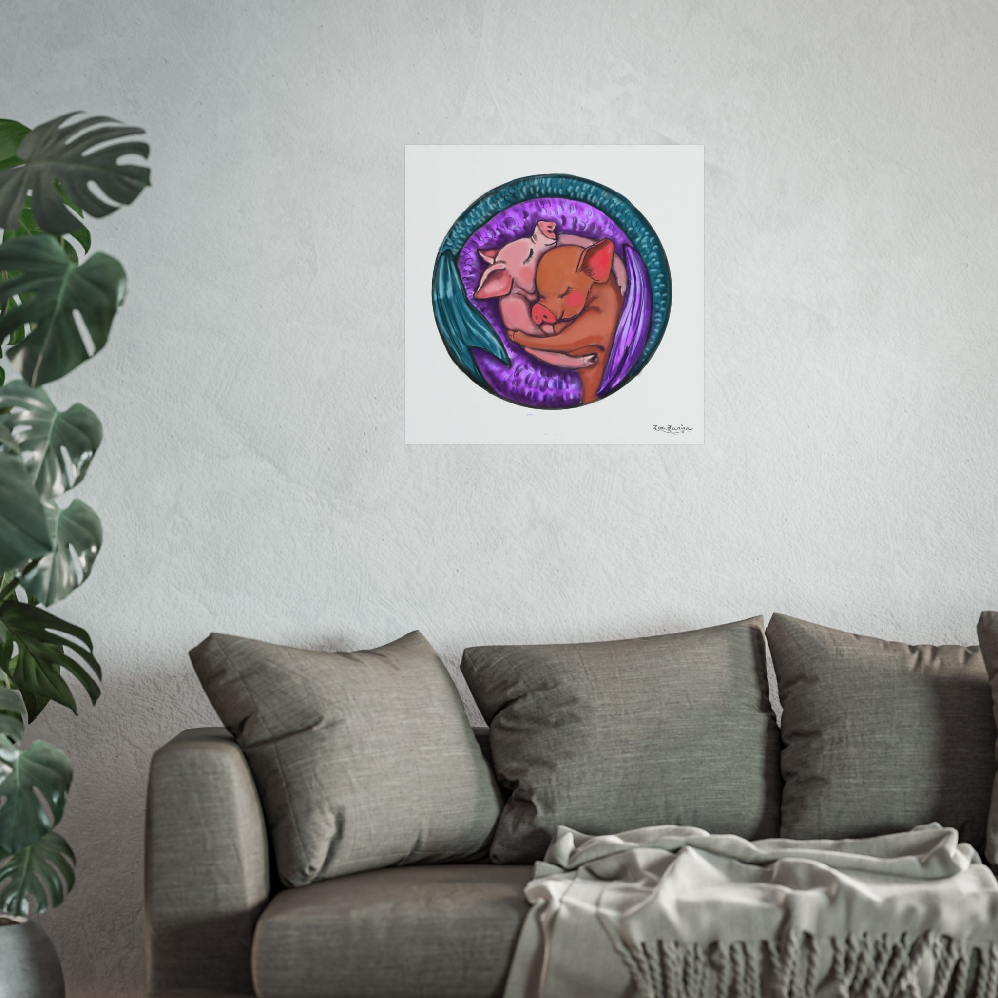 Whimsical Animal Art Print, Mer-Piglets Embracing Vibrant Nursery Poster - Image 5