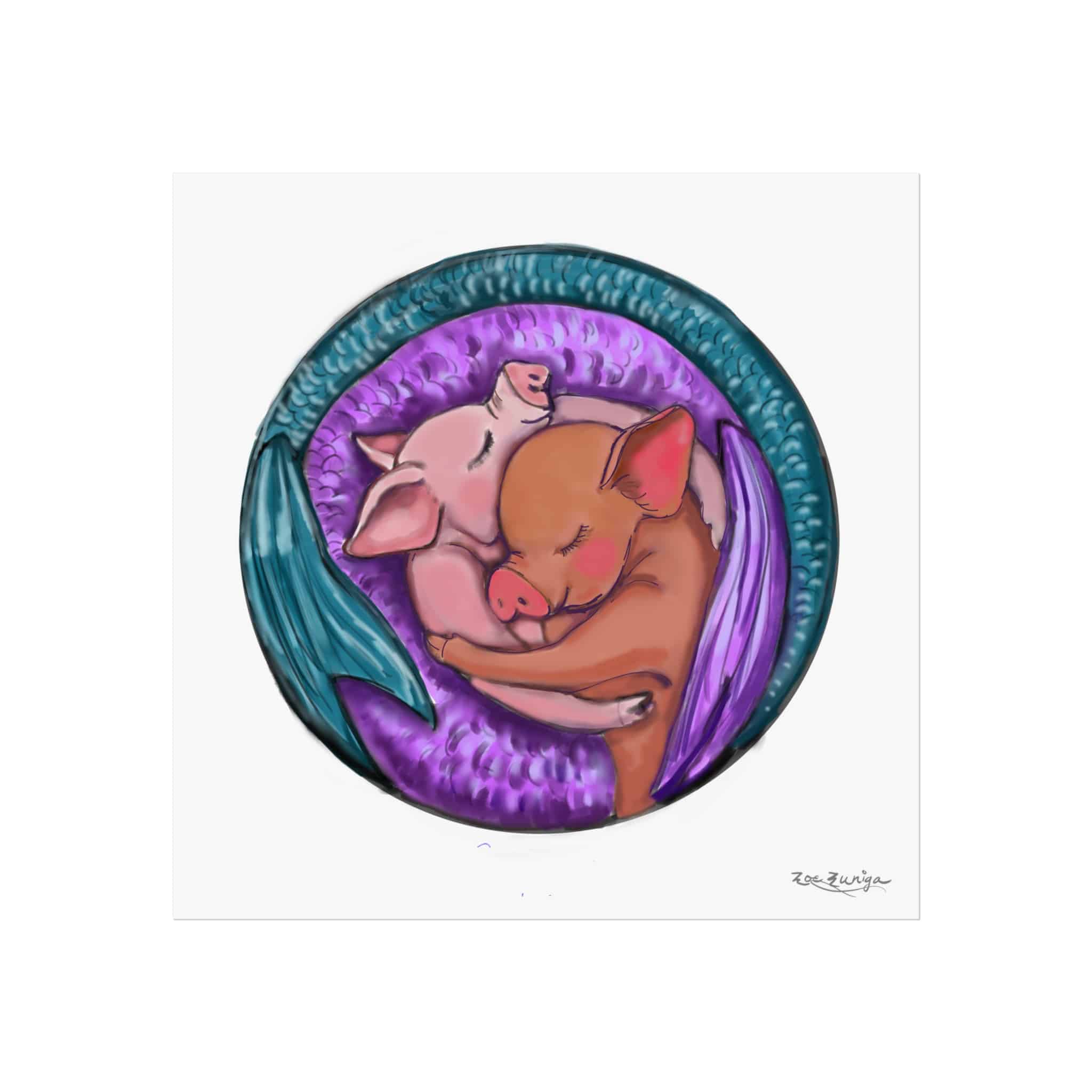 Whimsical Animal Art Print, Mer-Piglets Embracing Vibrant Nursery Poster - Image 4