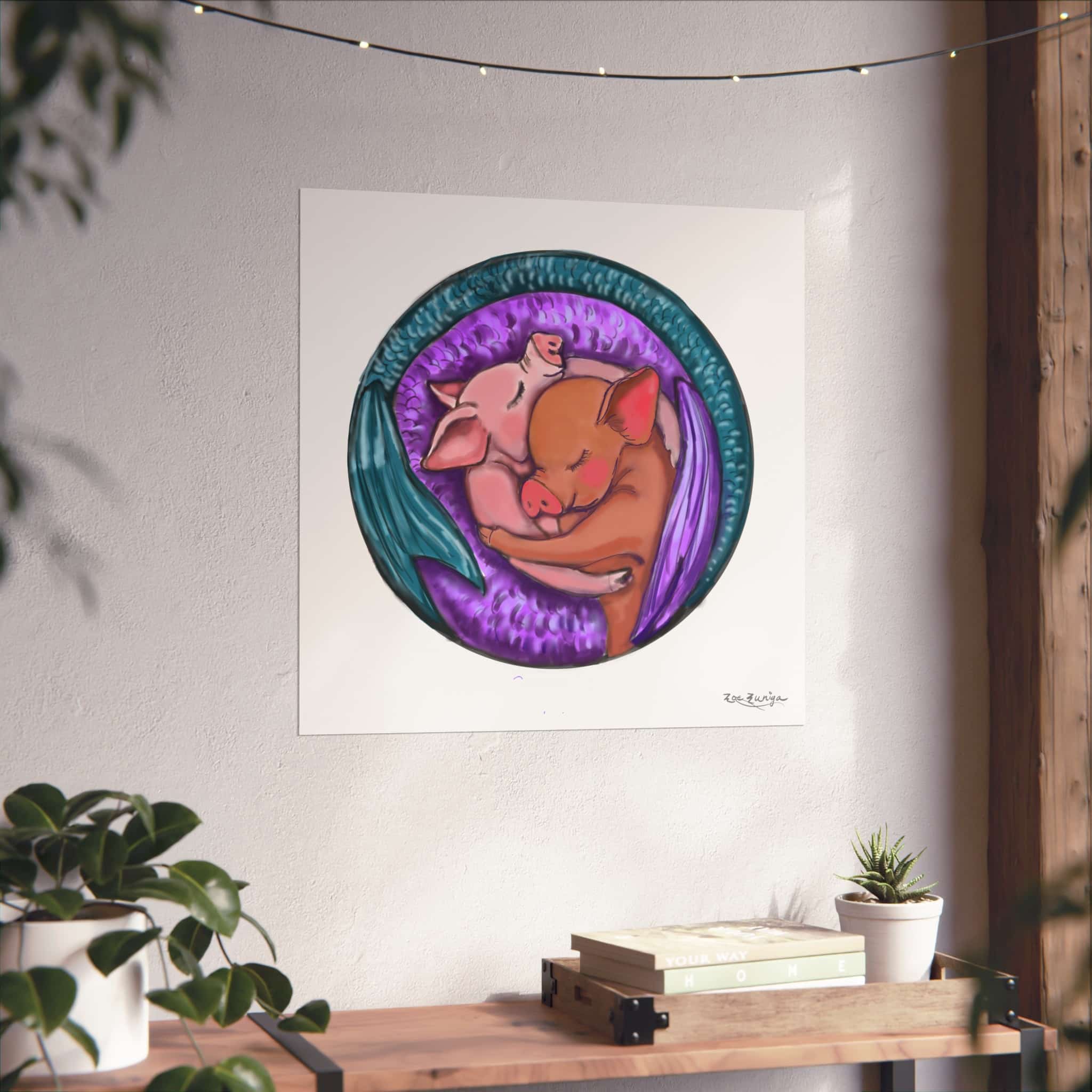 Whimsical Animal Art Print, Mer-Piglets Embracing Vibrant Nursery Poster - Image 6