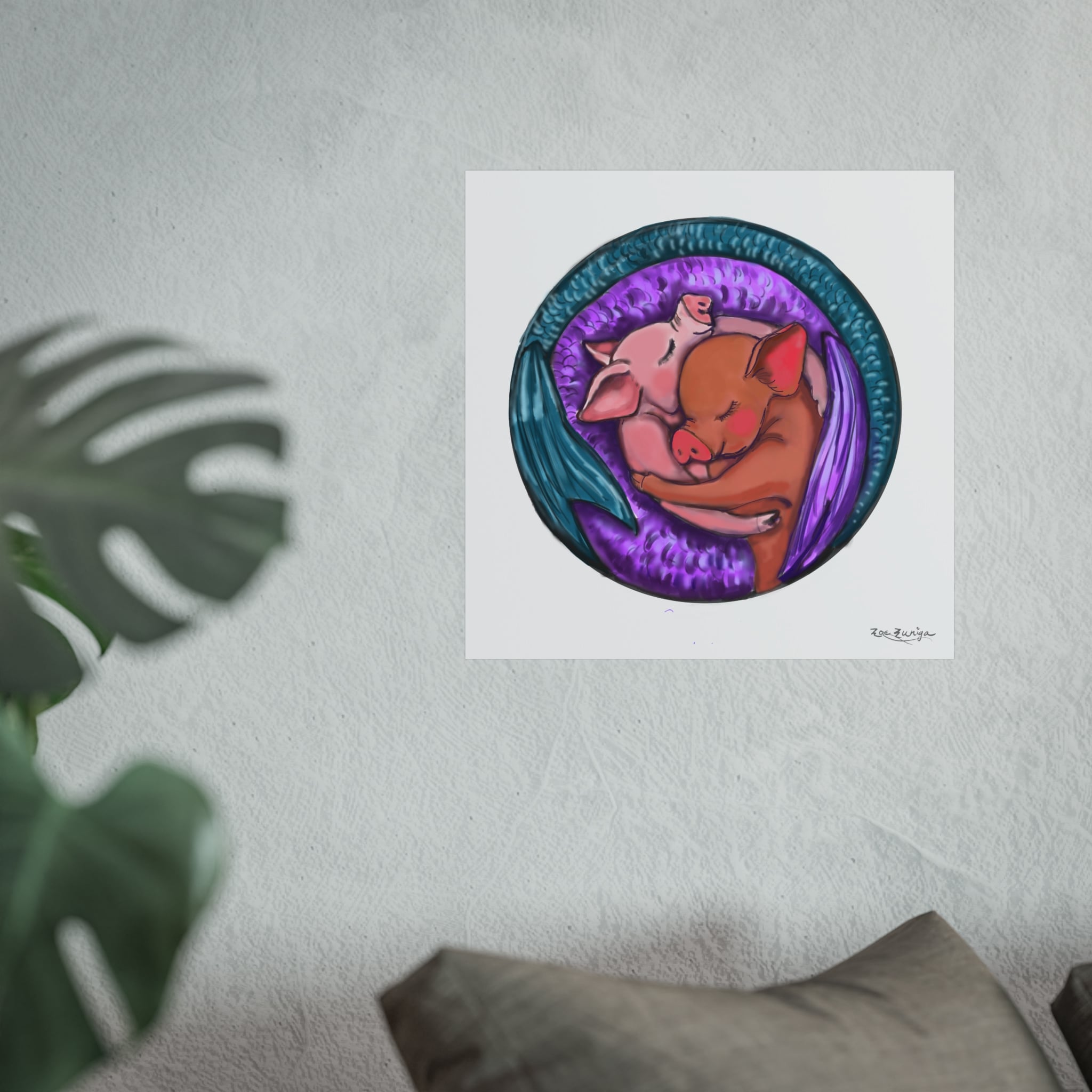 Whimsical Animal Art Print, Mer-Piglets Embracing Vibrant Nursery Poster - Image 2