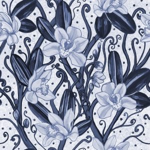 morticia blue traling tropical orchid wallpaper