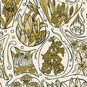 moncrhomatic botanical art nouveau wildflower pattern