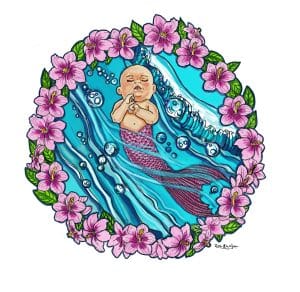 merbaby napping in the waves illustration