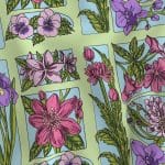 green fuchsia and purple fabric design art Country cottage art nouveau vibe