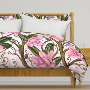 blushing-orchid-trailing-floral-duvet large repeating pattern by zoe zuniga