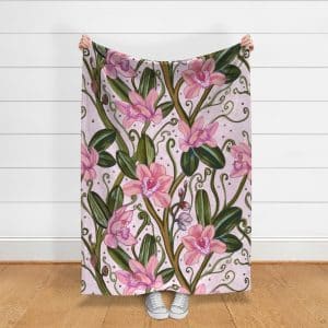 Blushing pink trailing orchid surface pattern design by Zoe Zuniga