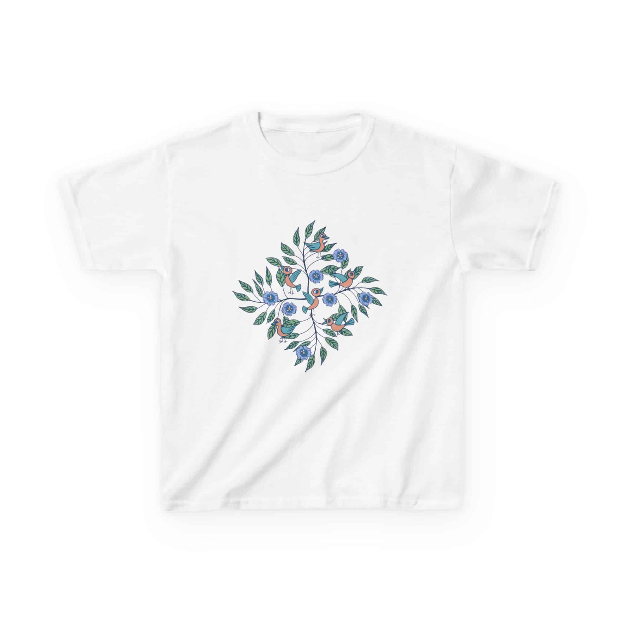 Kids Tee — Stick Figure Birds Floral Leaf Diamond Graphic - Image 8
