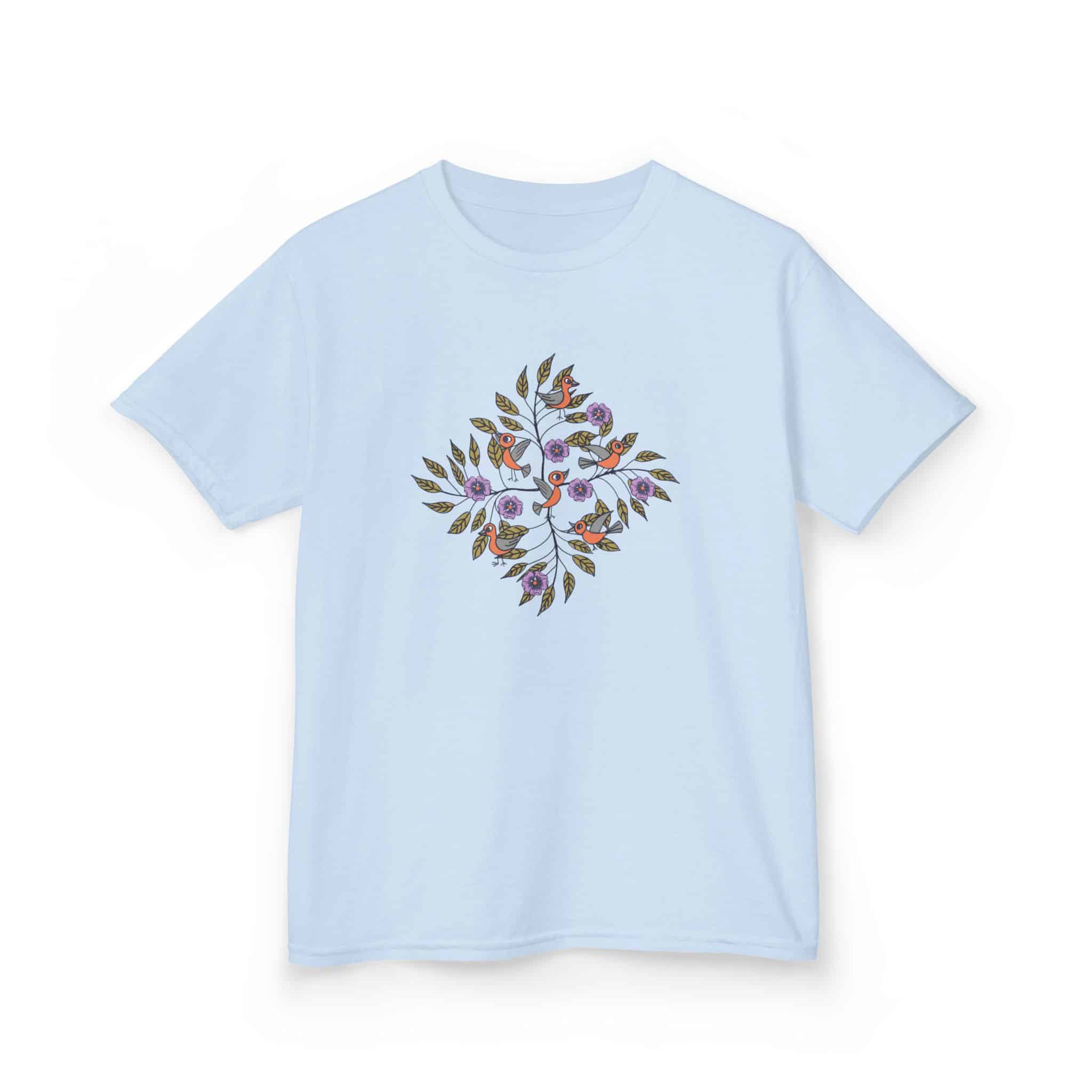 Kids Tee — Colorful Leaf Bird and Floral Mosaic Graphic Kids T-Shirt | Nature-Inspired Autumn Shirt for Boys & Girls - Image 6