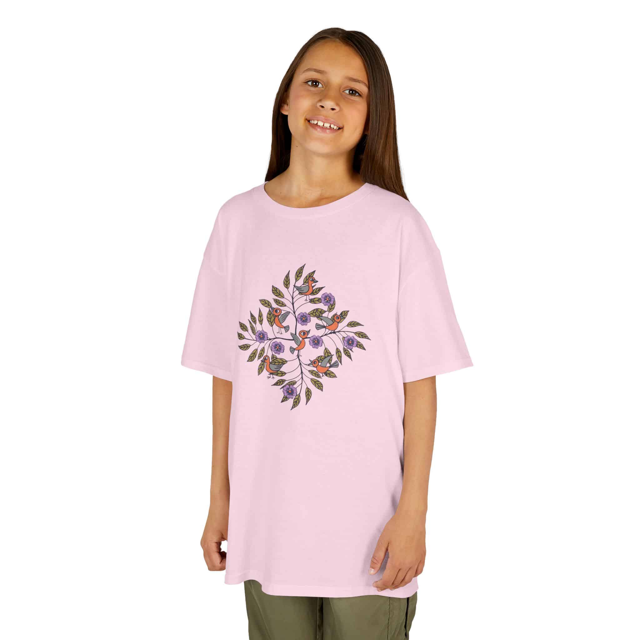 Kids Tee — Colorful Leaf Bird and Floral Mosaic Graphic Kids T-Shirt | Nature-Inspired Autumn Shirt for Boys & Girls - Image 17