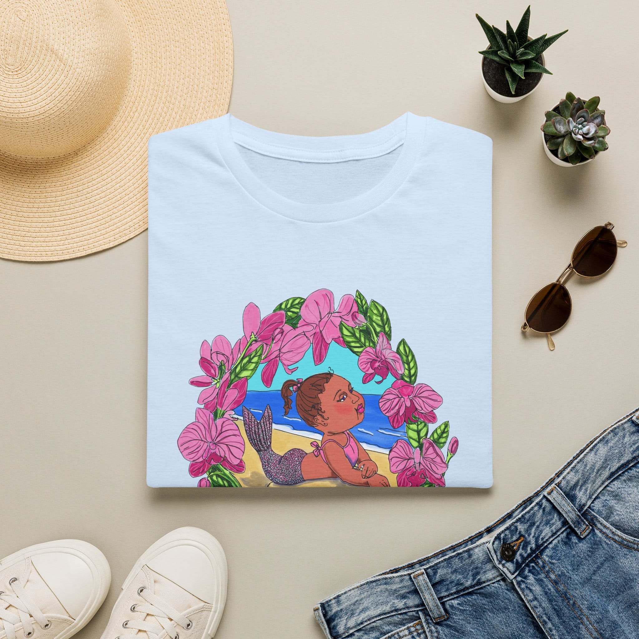 Mer-Toddler Sunbathing Beach Vibes T-Shirt — Tropical Floral Ocean Graphic - Image 4