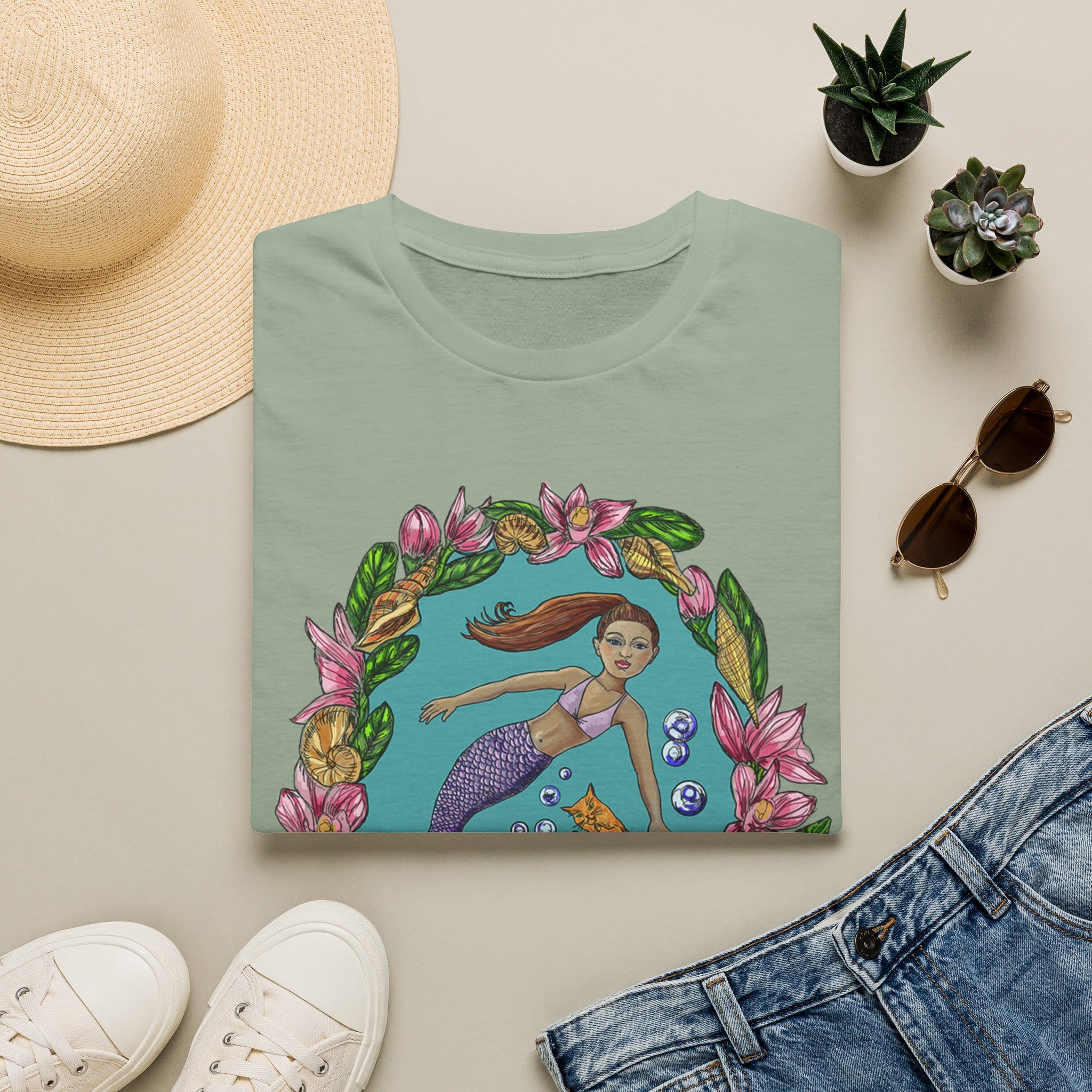 Mercat with Mermaid Beach Vibes T-Shirt — Tropical Floral Ocean Graphic - Image 16