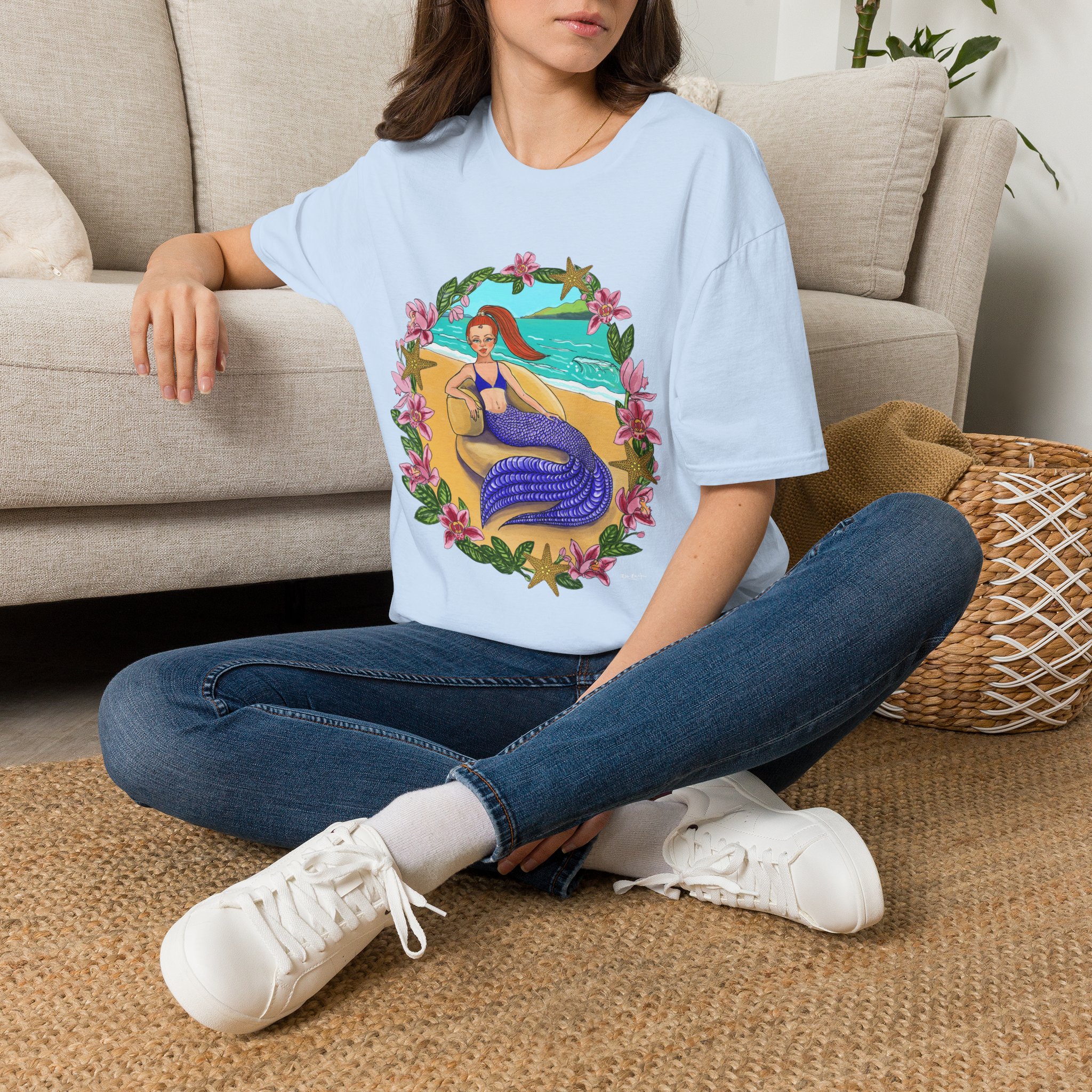 Red-Headed Mermaid Beach Vibes T-Shirt — Tropical Floral Ocean Graphic - Image 29