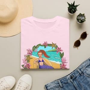 Red-Headed Mermaid Beach Vibes T-Shirt — Tropical Floral Ocean Graphic