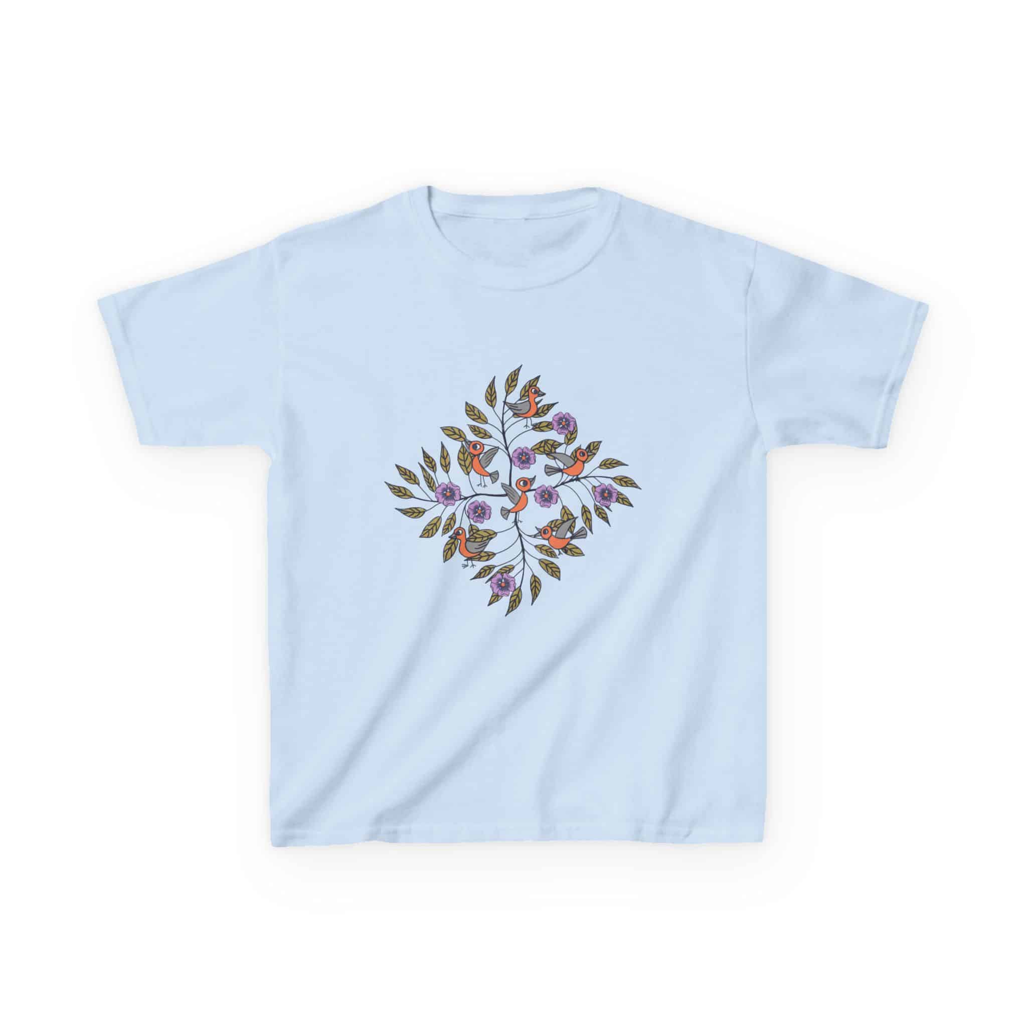 Kids T‑Shirt — Stick Figure Birds Floral Wreath Tee - Image 2