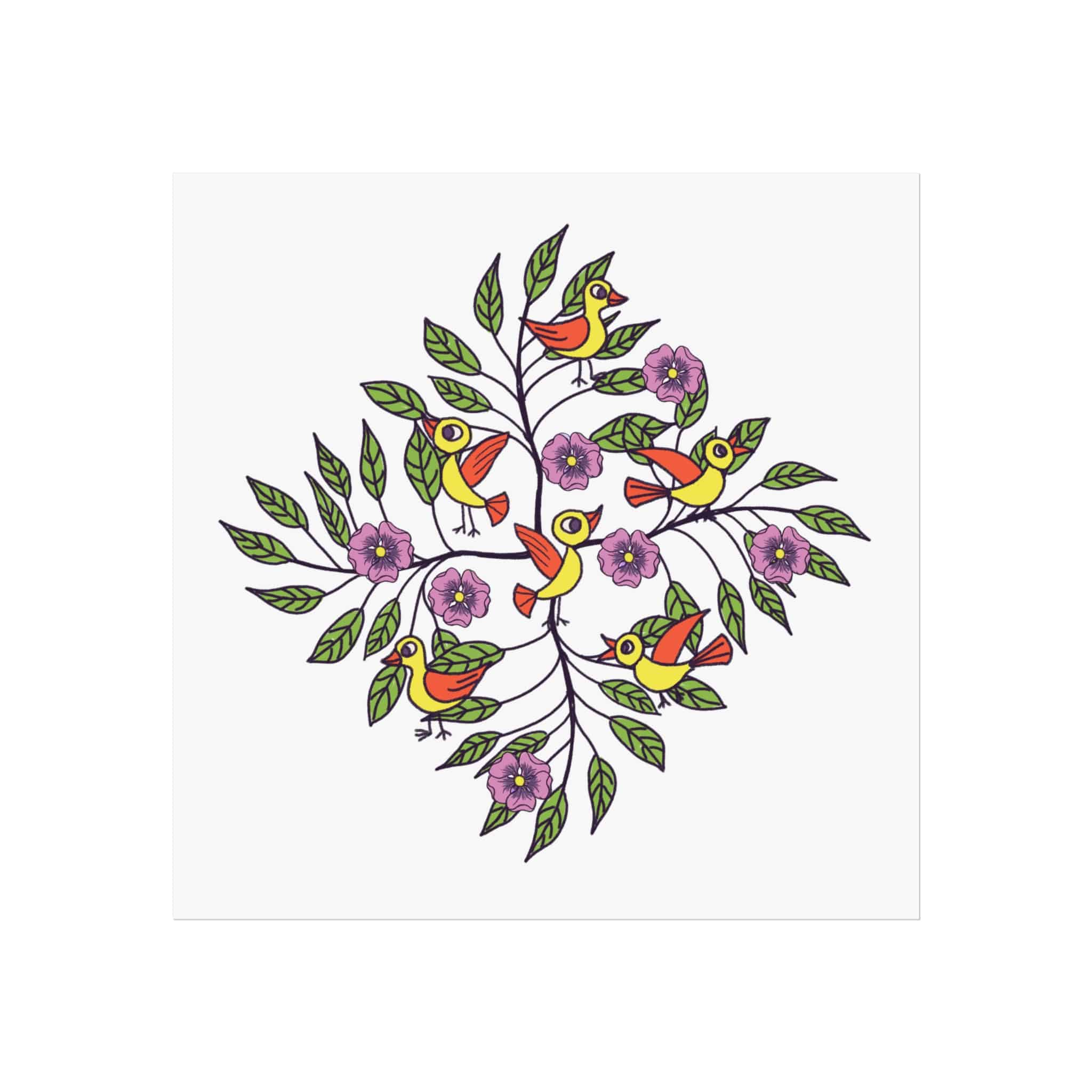 Fine Art Poster — Colorful Folk Birds & Floral Print (Botanical Wall Art) - Image 7