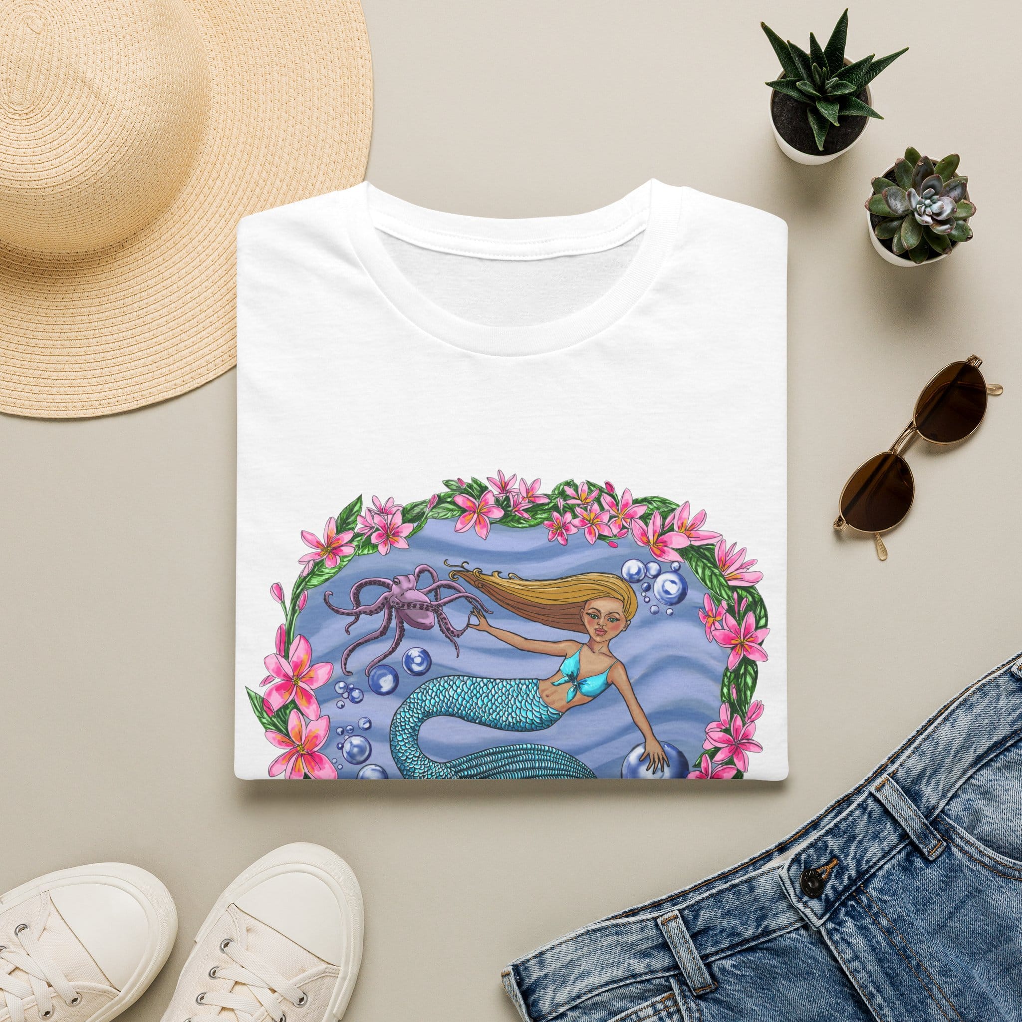 Mermaid With Octopus Beach Vibes T-Shirt — Tropical Floral Ocean Graphic - Image 7