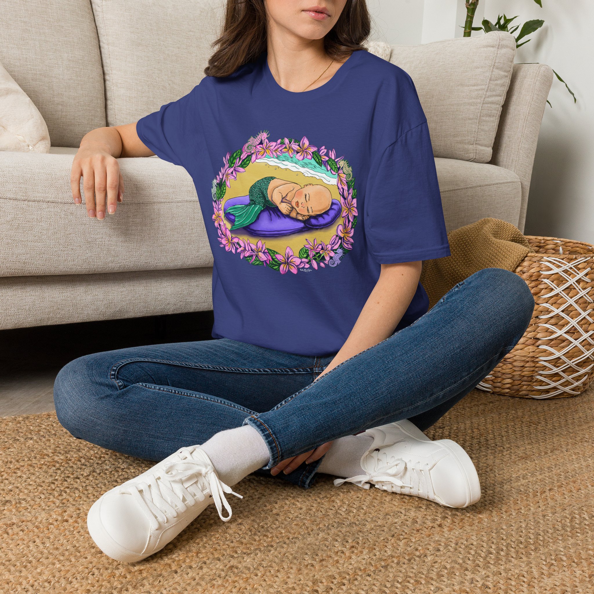 Mer-Toddler Napping on the Beach T-Shirt — Tropical Floral Ocean Graphic - Image 2