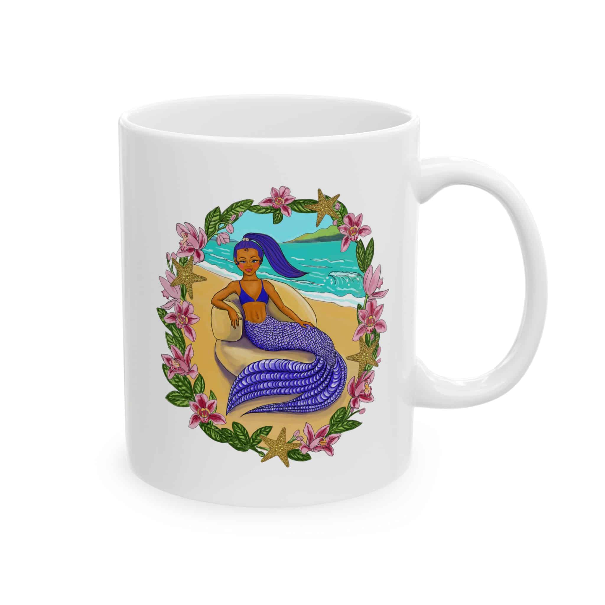 Floral Purple Tailed Mermaid Sisters Ceramic Mug (11oz, 15oz) - Image 2