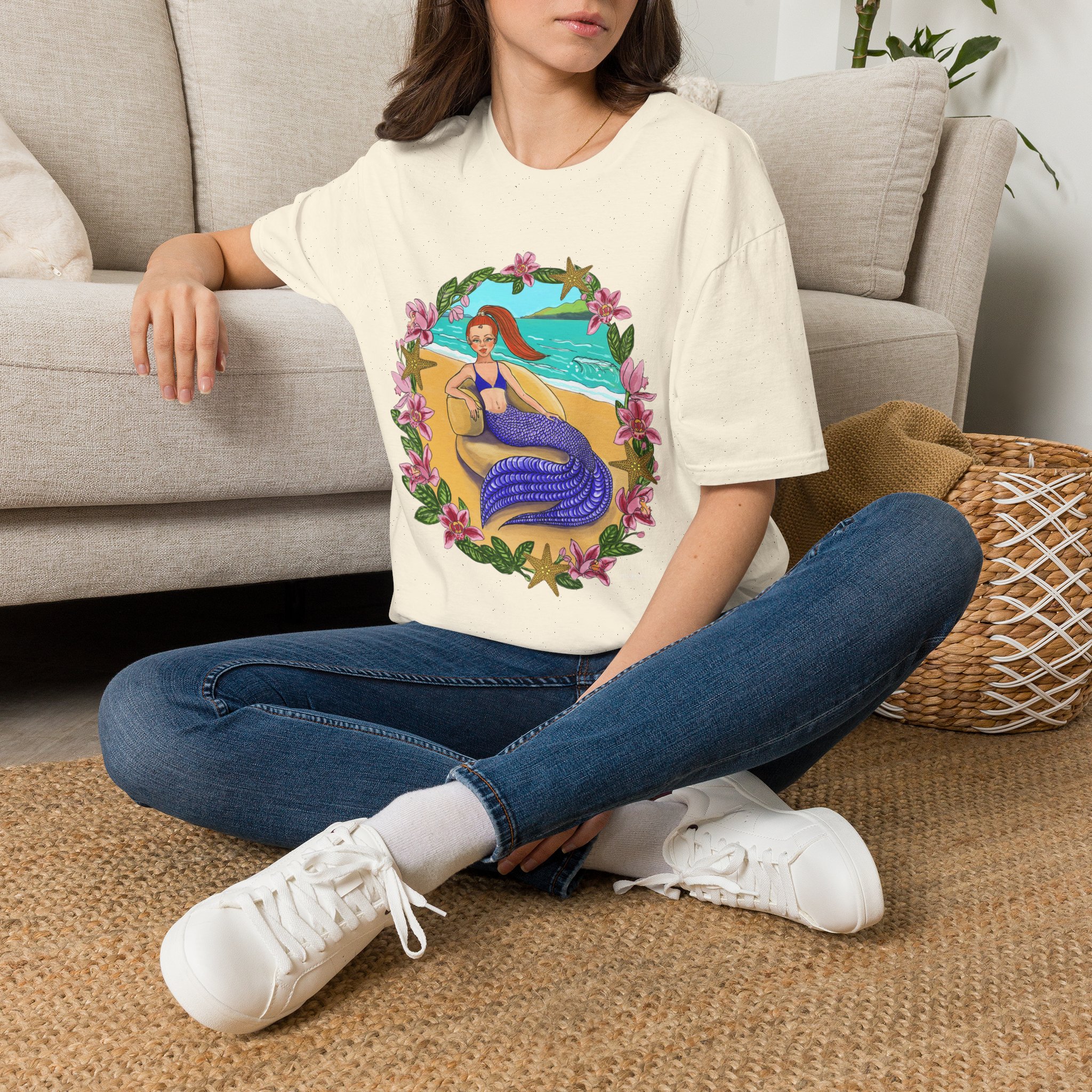 Red-Headed Mermaid Beach Vibes T-Shirt — Tropical Floral Ocean Graphic - Image 14