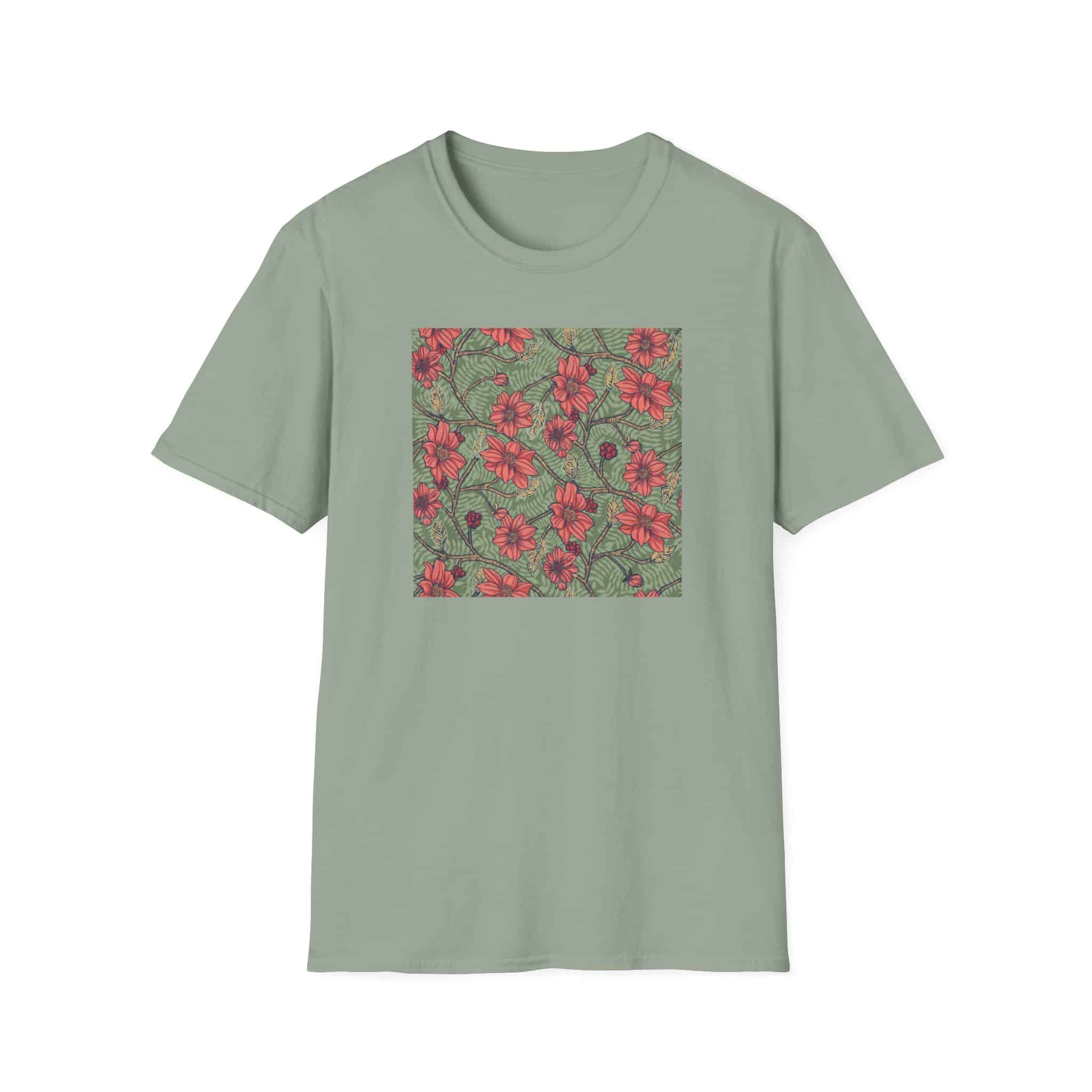 Floral Hibiscus Pattern T-Shirt — Vintage Tropical Flower Tee - Image 3