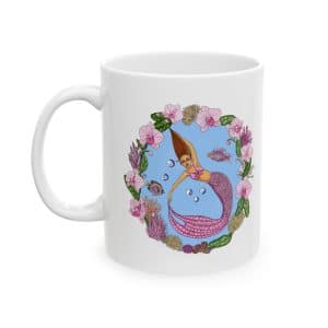 Floral Dancing Mermaid Ceramic Mug (11oz, 15oz) — Boho Floral Coffee Cup Gift