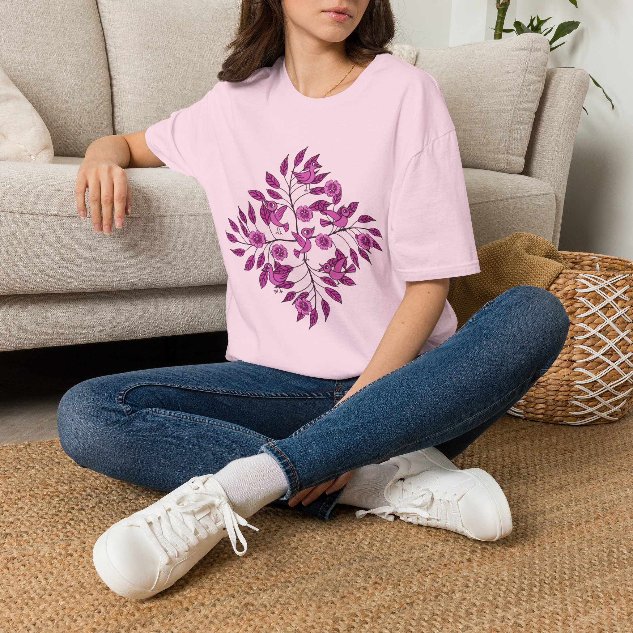 Floral Bird Branch T-Shirt —Pink Blossoms Graphic Tee - Image 10