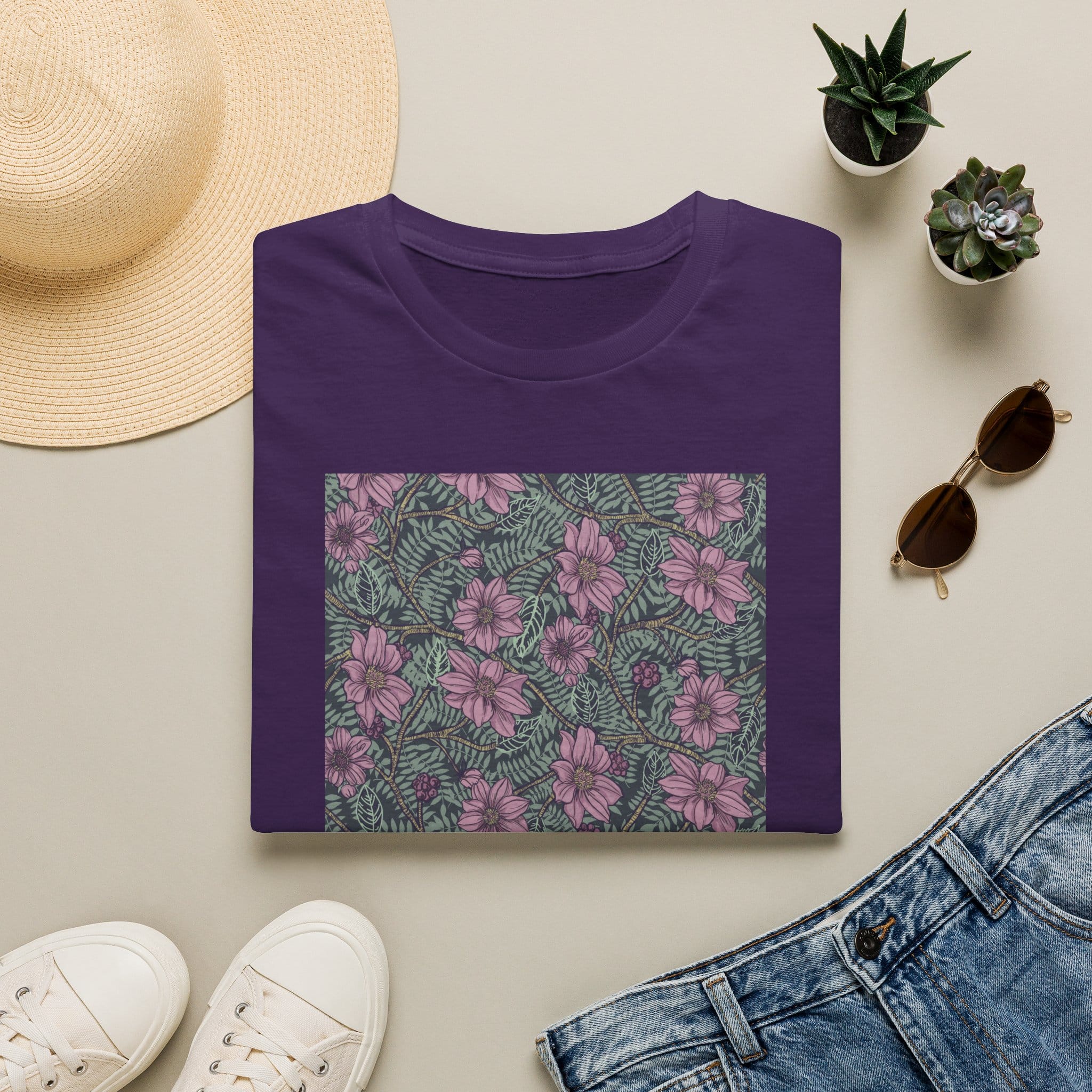 Floral Hibiscus Pattern T-Shirt — Vintage Tropical Flower Tee - Image 13