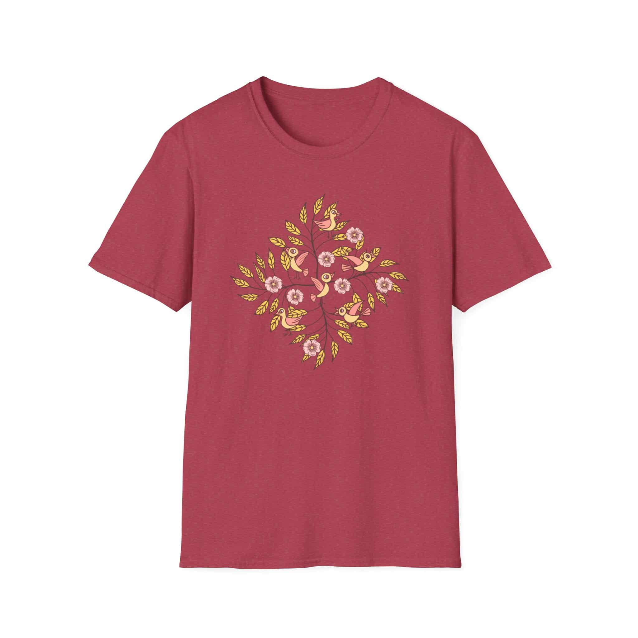 Floral Bird Tree T-Shirt — Boho Botanical Tee with Pink Blossoms - Image 23
