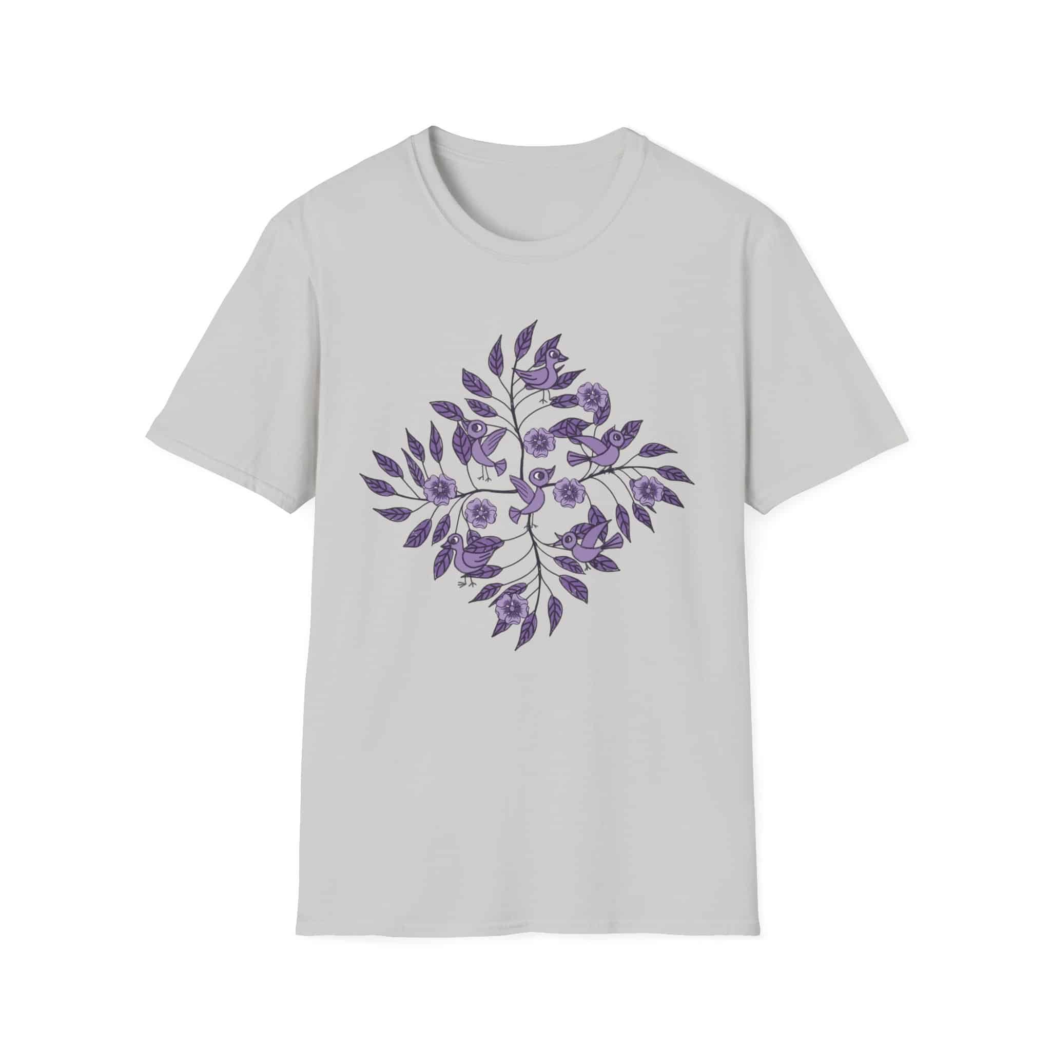 Floral Bird Tee — Purple Botanical Branch Graphic T-Shirt