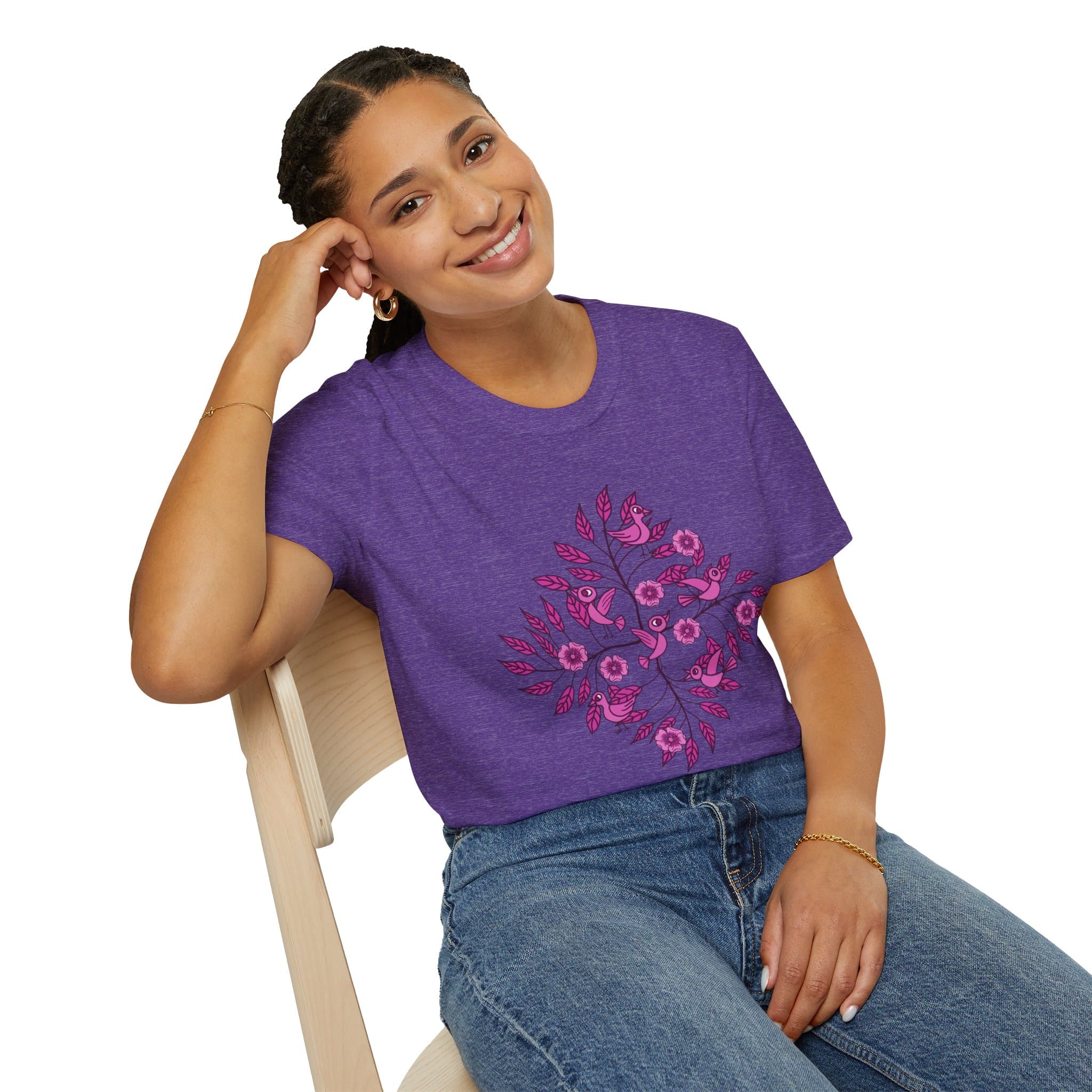 Floral Bird Branch T-Shirt —Pink Blossoms Graphic Tee - Image 24