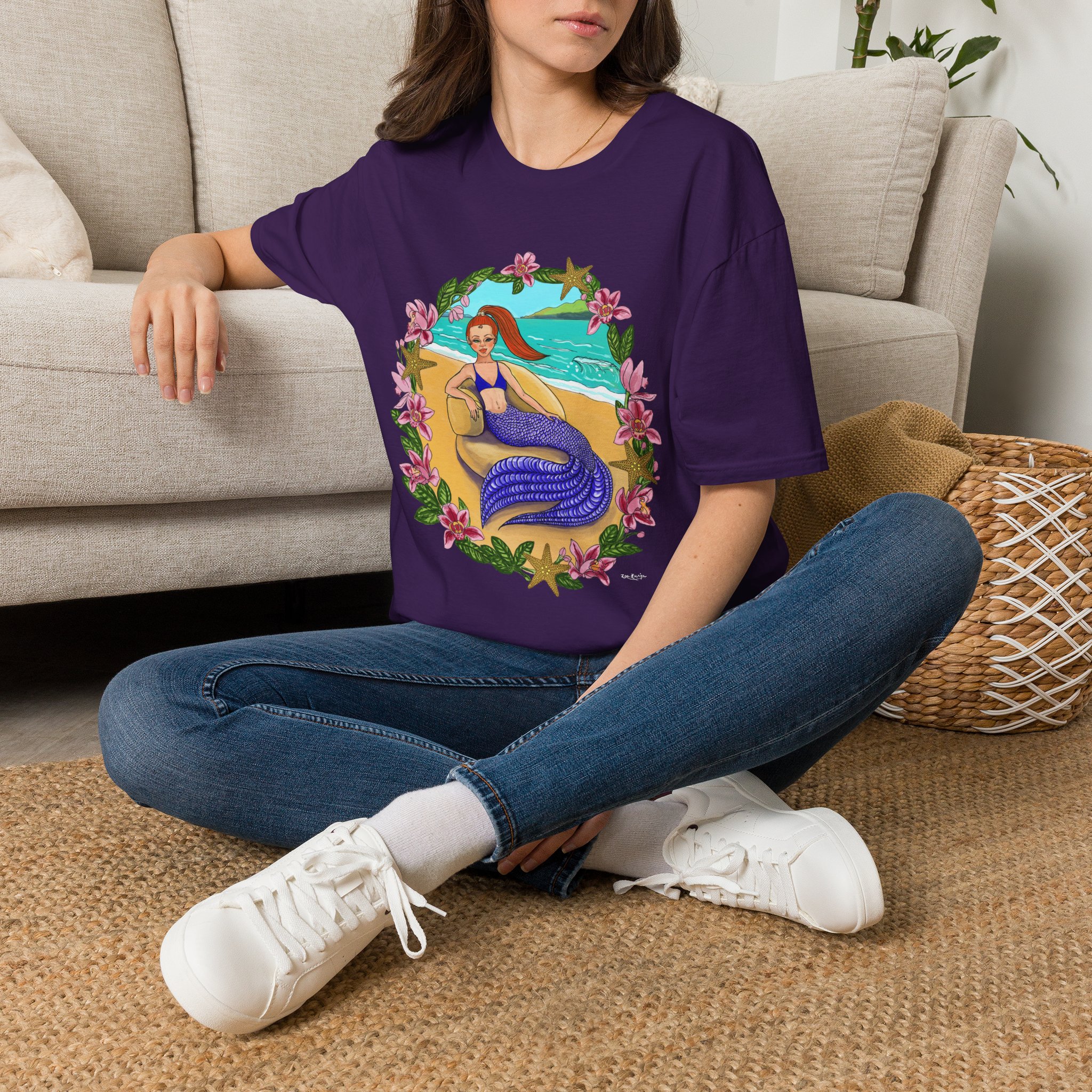 Red-Headed Mermaid Beach Vibes T-Shirt — Tropical Floral Ocean Graphic - Image 8