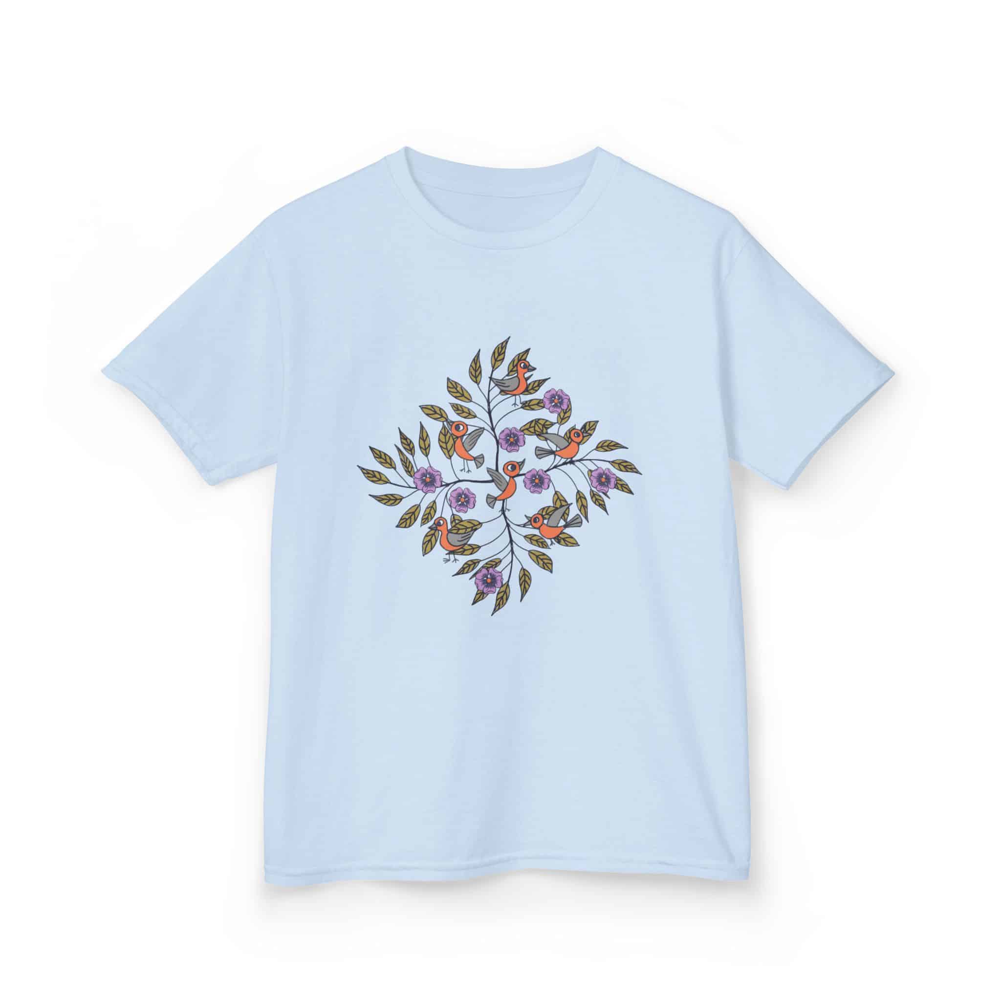 Kids T‑Shirt — Stick Figure Birds Floral Wreath Tee - Image 3
