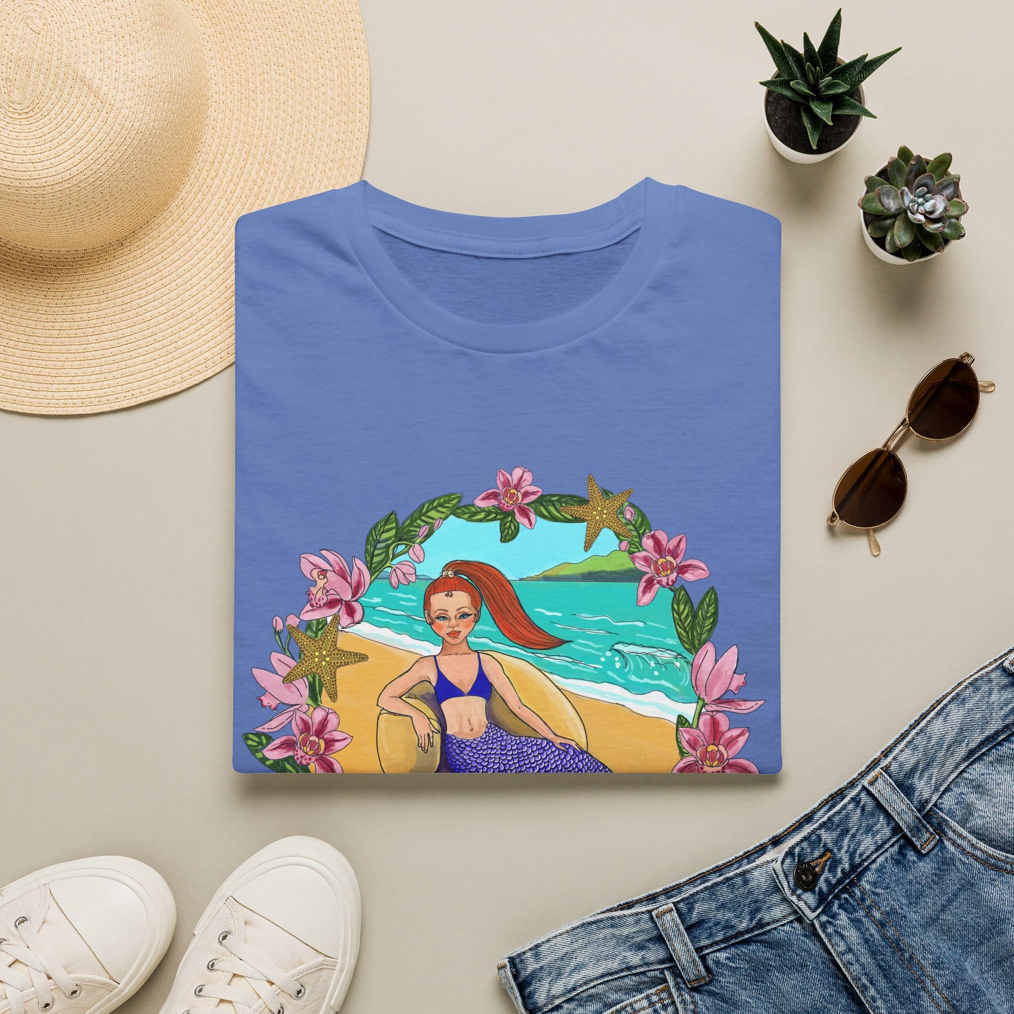 Red-Headed Mermaid Beach Vibes T-Shirt — Tropical Floral Ocean Graphic - Image 31