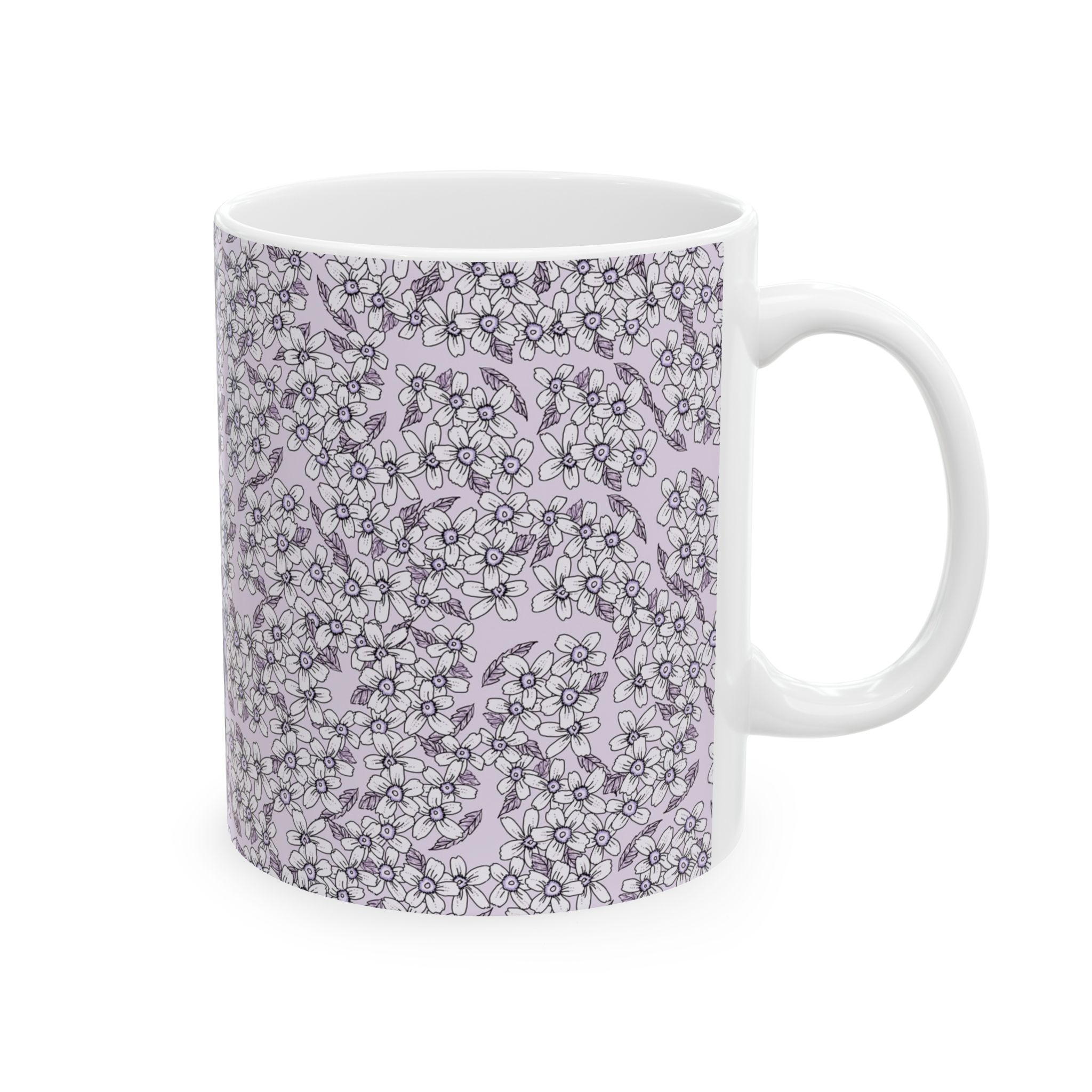 Floral Ditsy Pattern Ceramic Mug — Lavender Tiny Flowers Coffee Cup (11oz/15oz) - Image 2