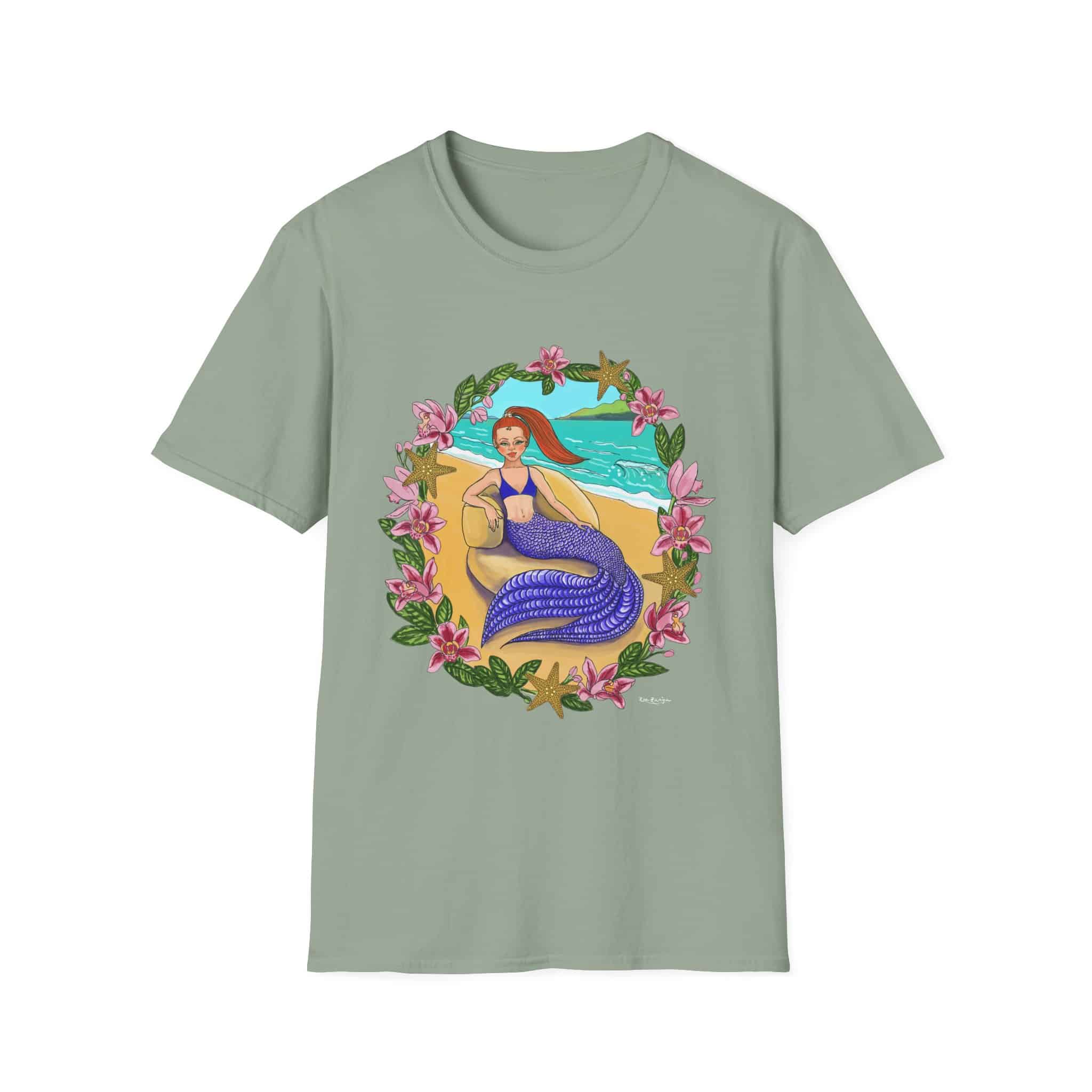 Red-Headed Mermaid Beach Vibes T-Shirt — Tropical Floral Ocean Graphic - Image 21