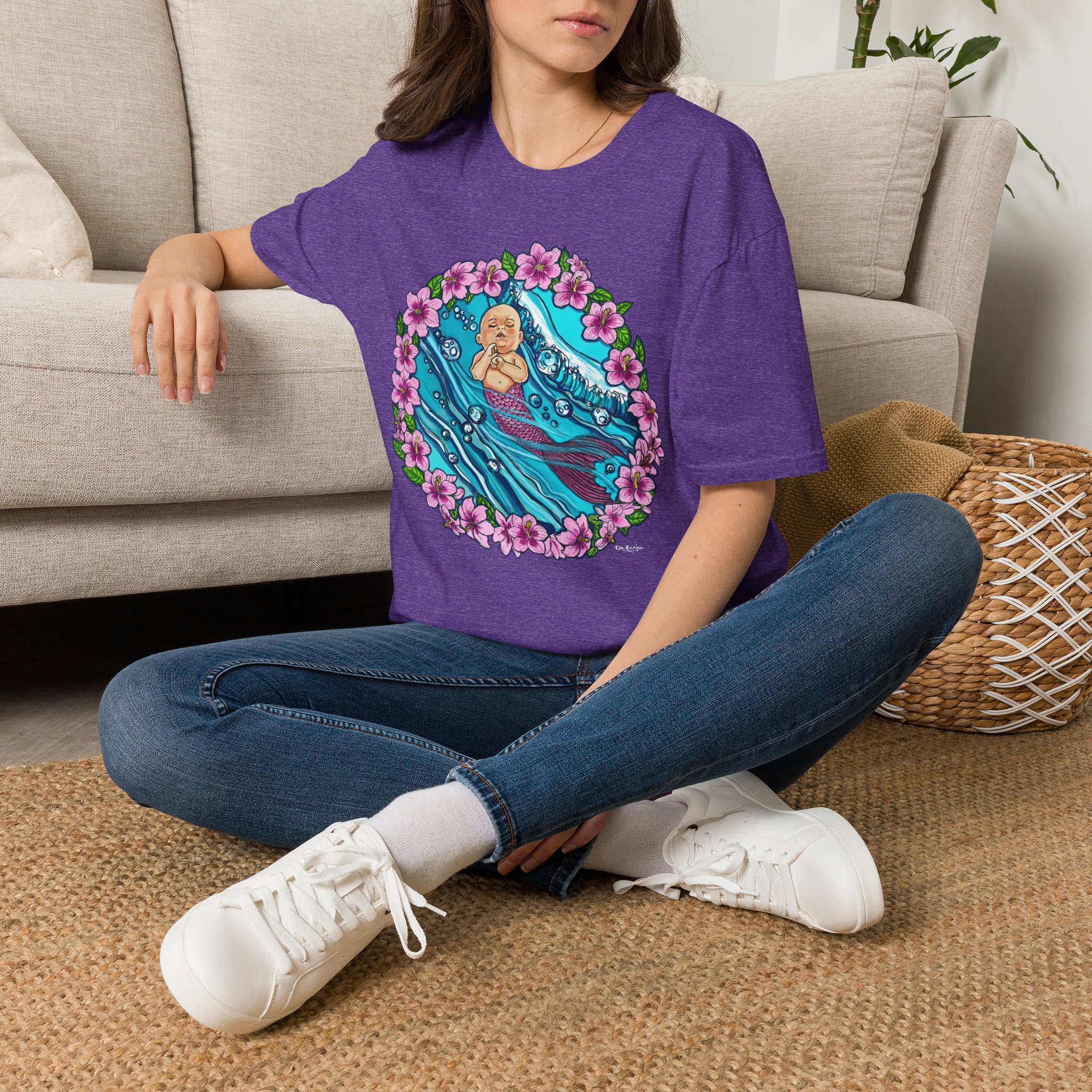 Waves Baby Mermaid Beach Vibes T-Shirt — Tropical Floral Ocean Graphic - Image 17