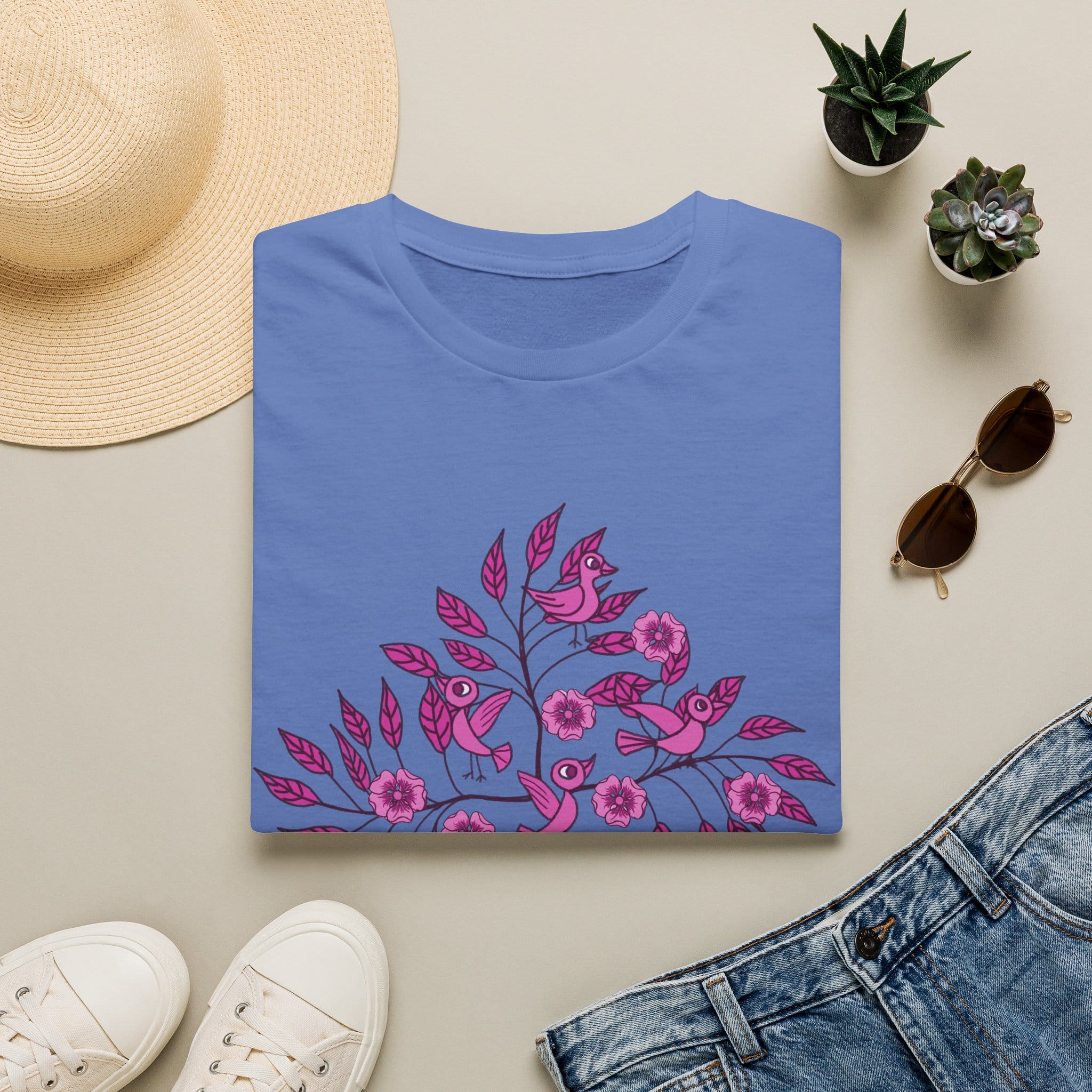 Floral Bird Branch T-Shirt —Pink Blossoms Graphic Tee - Image 13