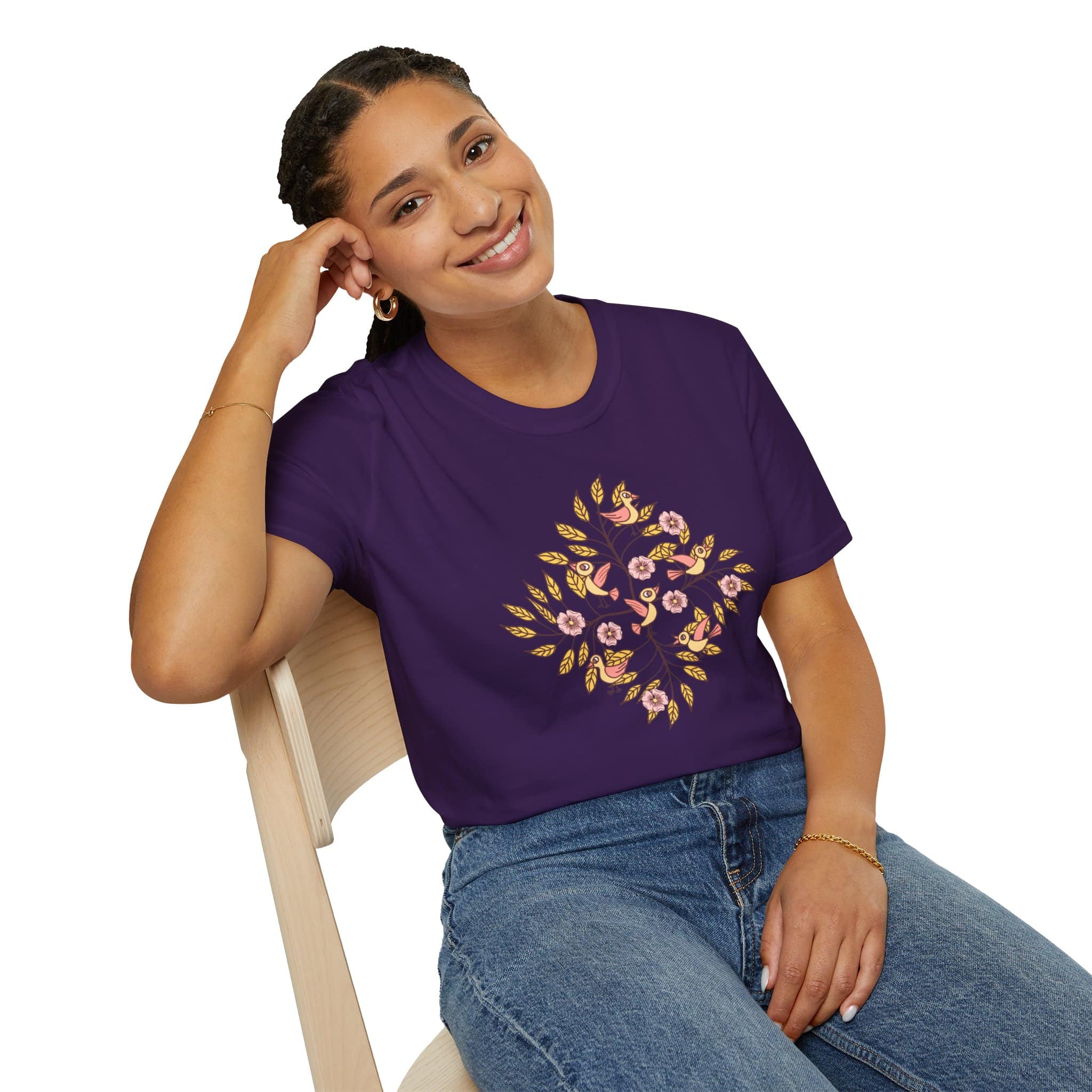Floral Bird Tree T-Shirt — Boho Botanical Tee with Pink Blossoms - Image 20