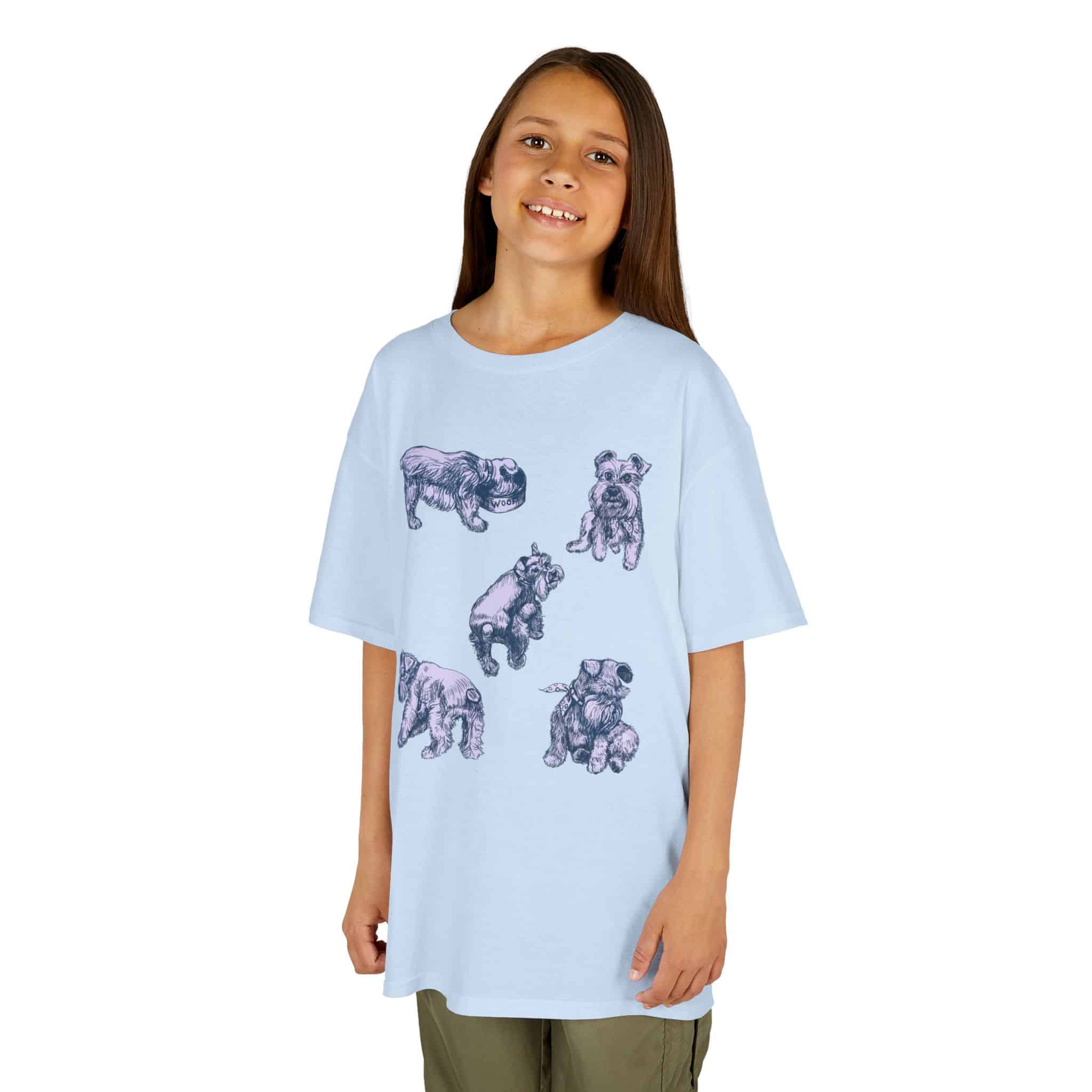 Kids Tee — Cute Schnauzer Puppy Sketches Cotton T‑Shirt - Image 4