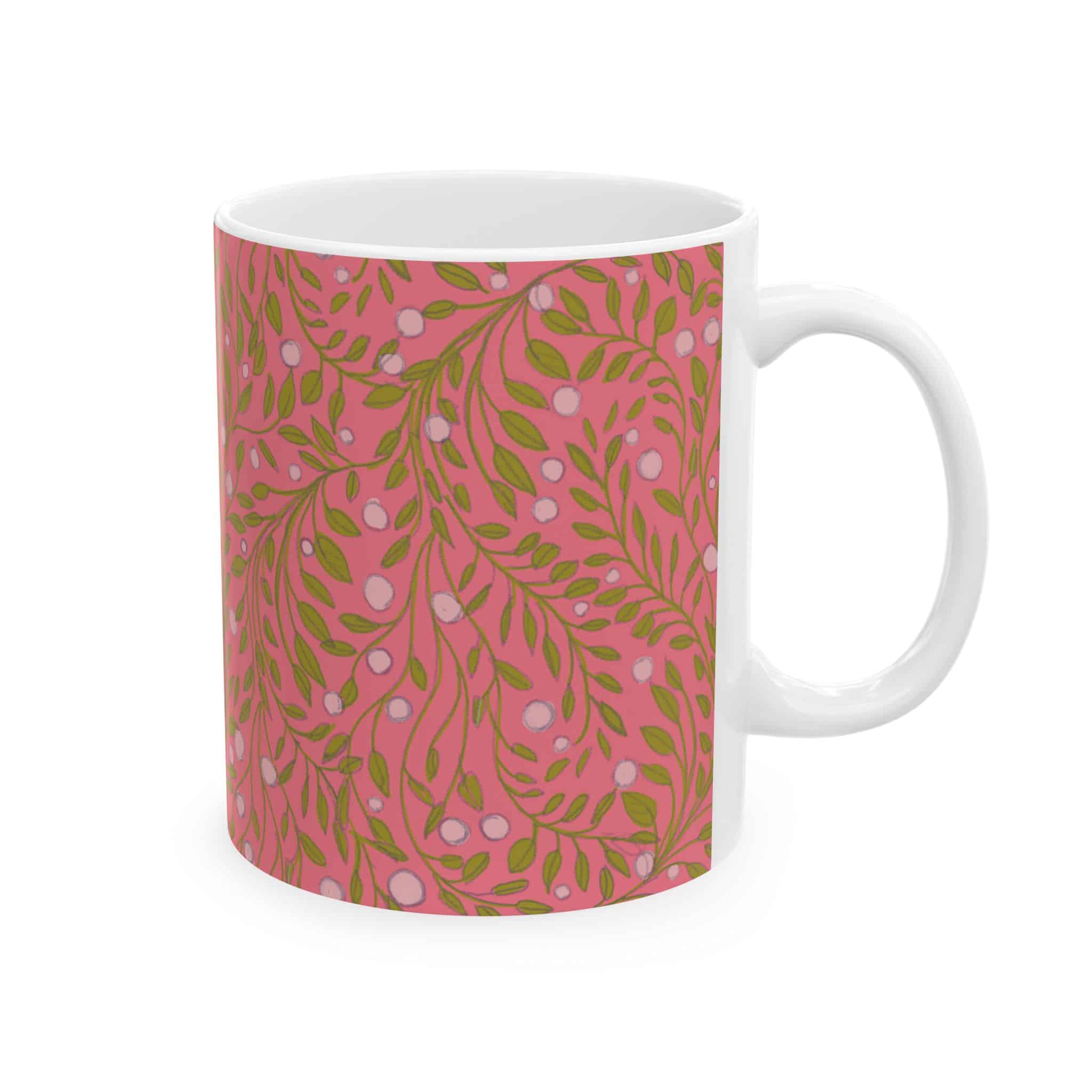 Coral Botanical Ceramic Mug — Floral Vine Pattern Coffee Tea Cup (11oz & 15oz) - Image 2
