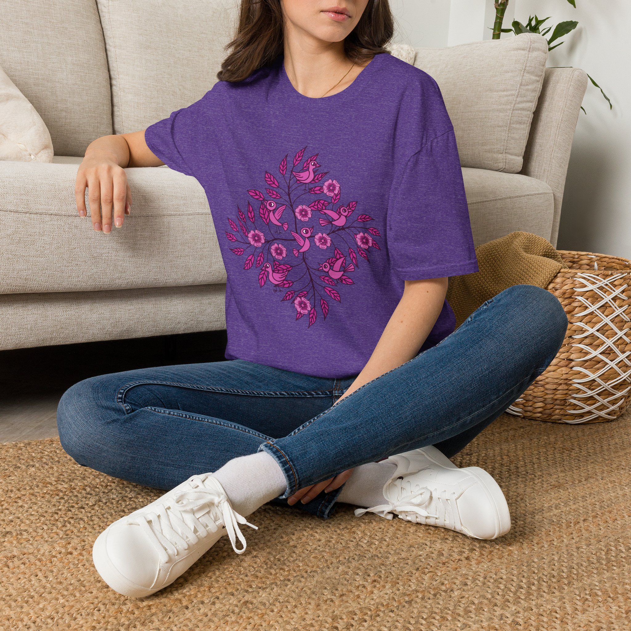 Floral Bird Branch T-Shirt —Pink Blossoms Graphic Tee - Image 22