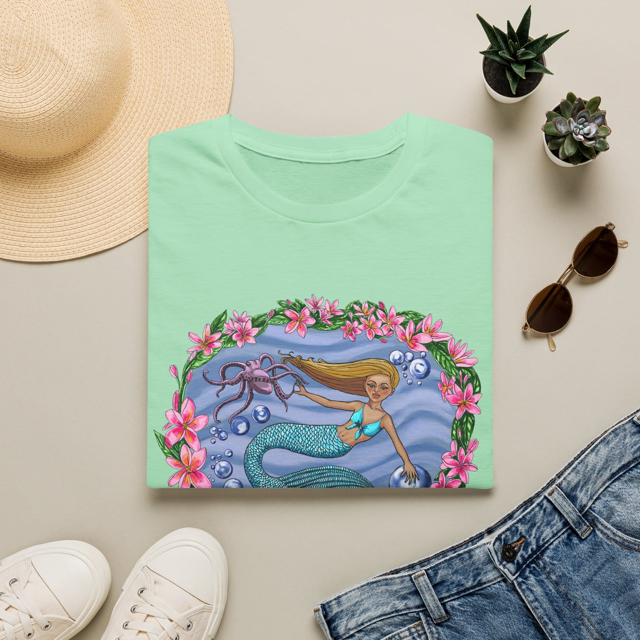 Mermaid With Octopus Beach Vibes T-Shirt — Tropical Floral Ocean Graphic - Image 16