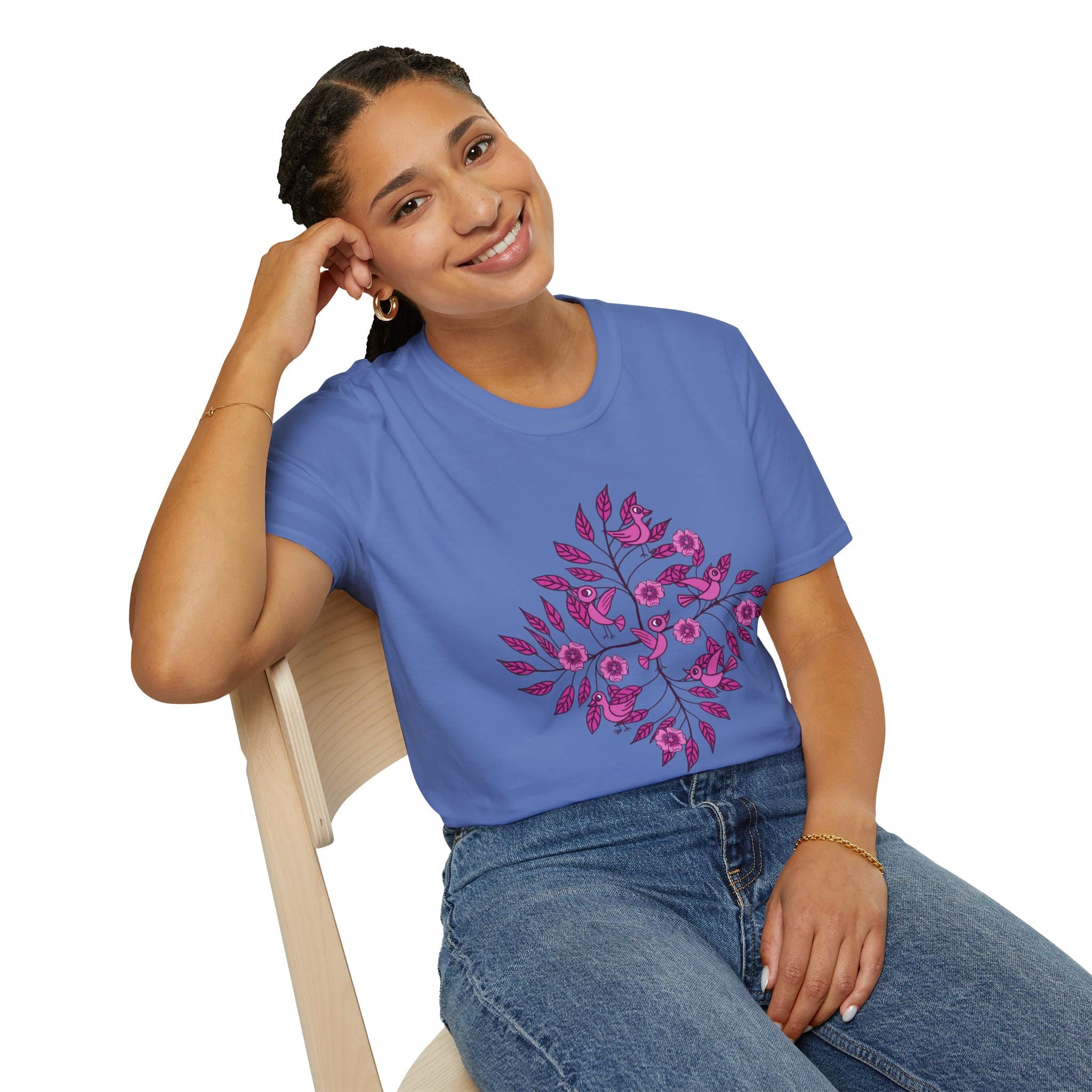 Floral Bird Branch T-Shirt —Pink Blossoms Graphic Tee - Image 16