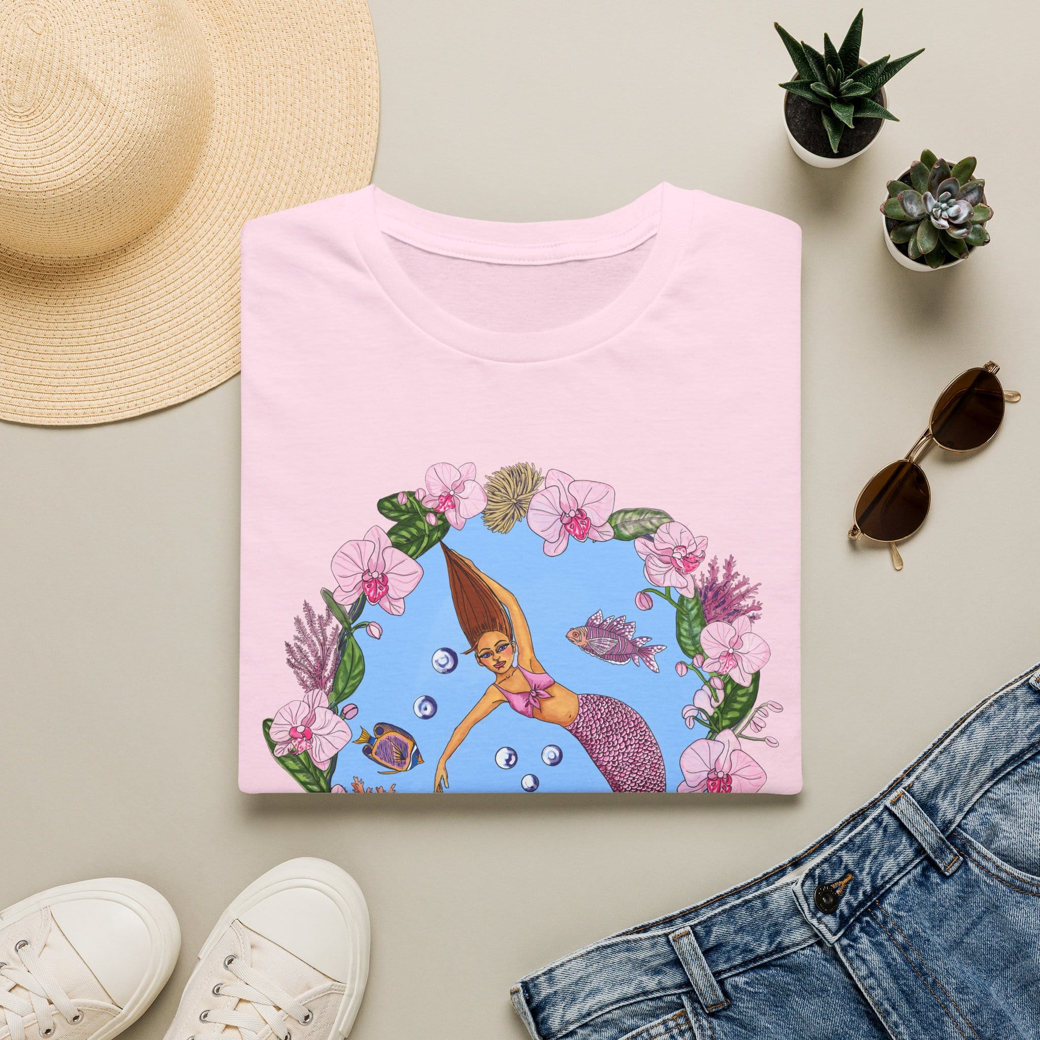 Mermaid Beach Vibes T-Shirt — Tropical Floral Ocean Graphic